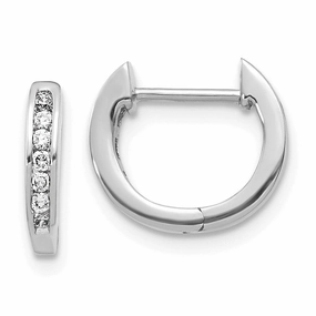 14K White Gold Polished Diamond Hinged Hoop Earrings