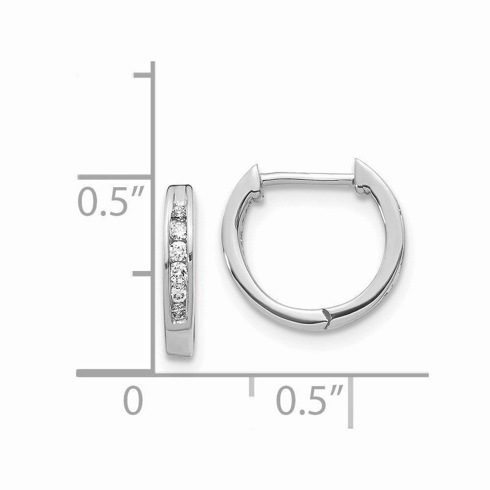 14K White Gold Polished Diamond Hinged Hoop Earrings