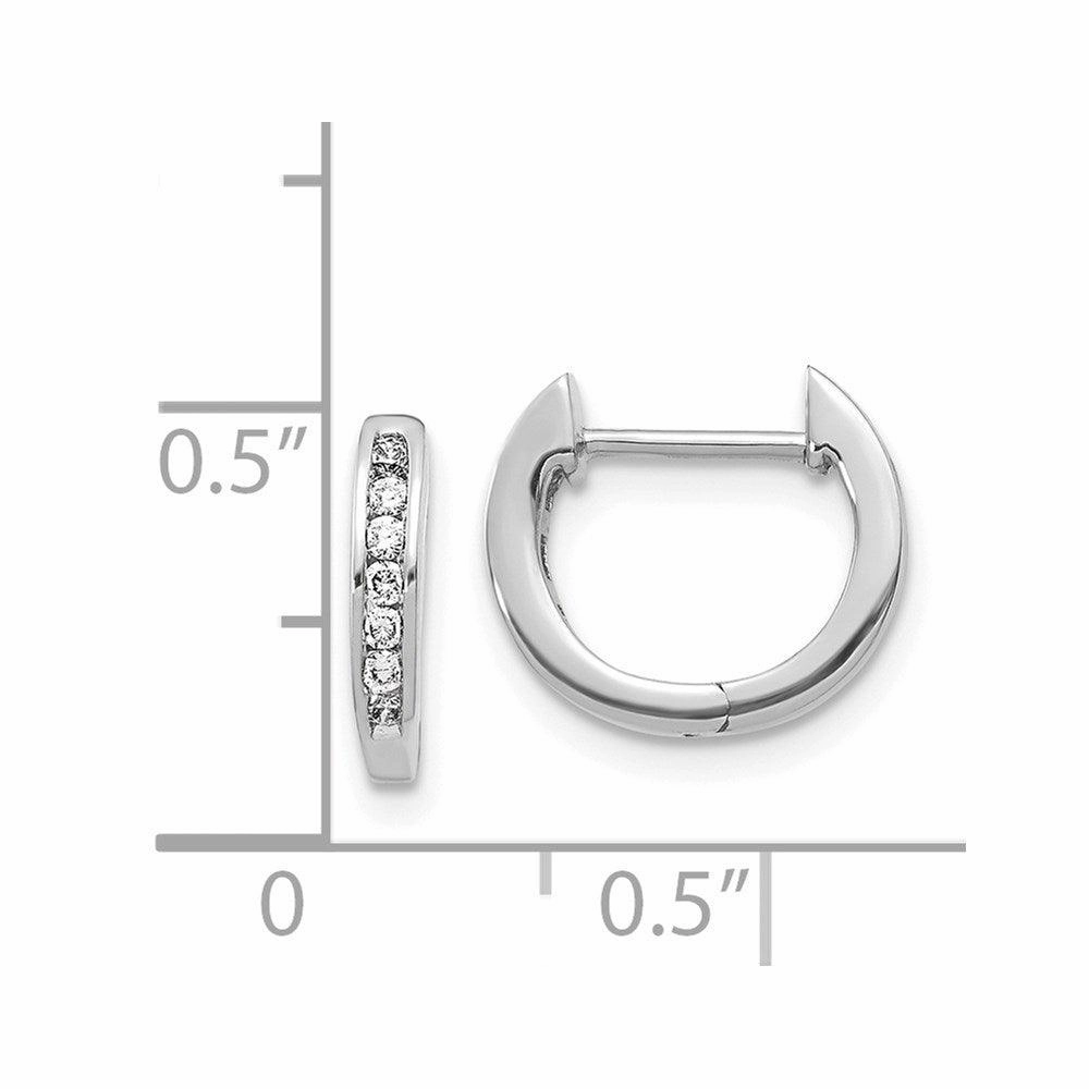 14K White Gold Polished Diamond Hinged Hoop Earrings