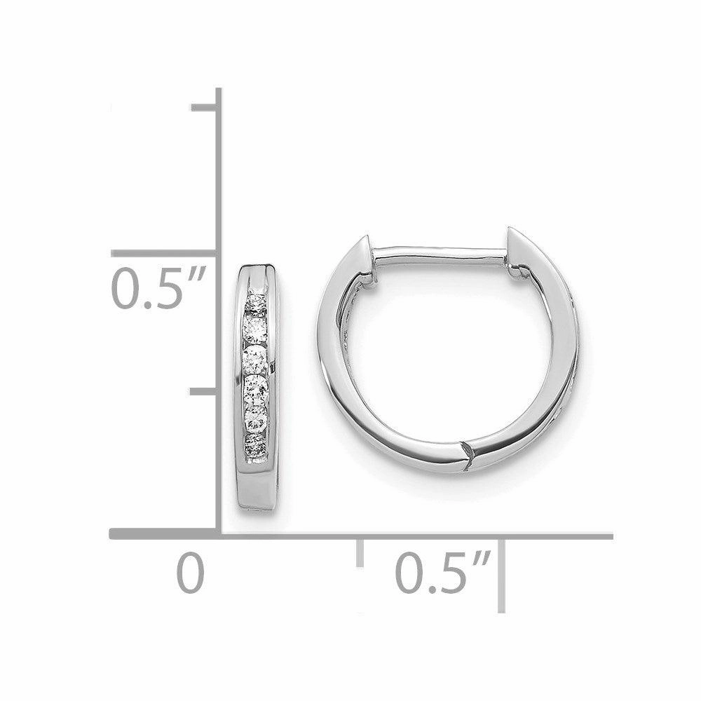 14K White Gold Polished Diamond Hinged Hoop Earrings