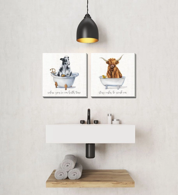 Bathtime Friends VII Wall Art - White/Black/Brown - 16 X 16 - Set of 2