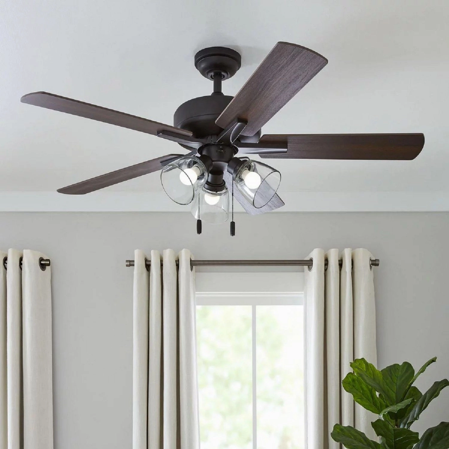 Better Homes & Gardens W10001-129 52" Bronze Coastal Ceiling Fan, 5 Reversible Blade, 3 LED Bulbs Included