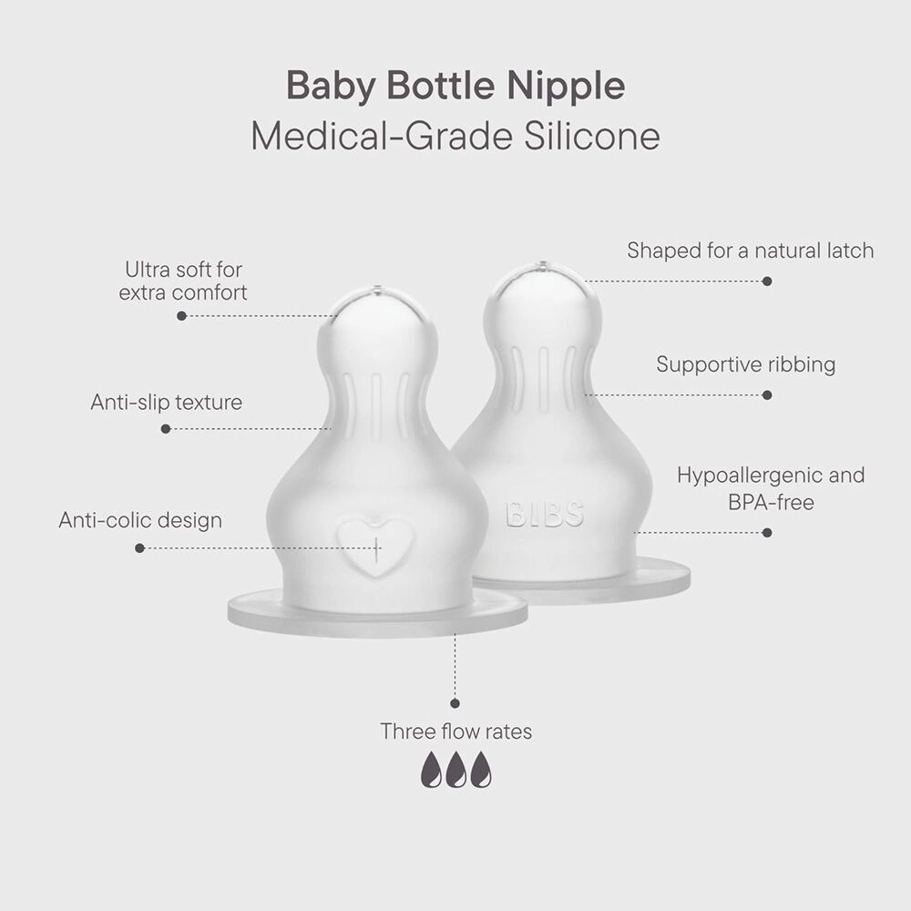 Bibs Dummies Silicone Baby Bottle Teats 2pk