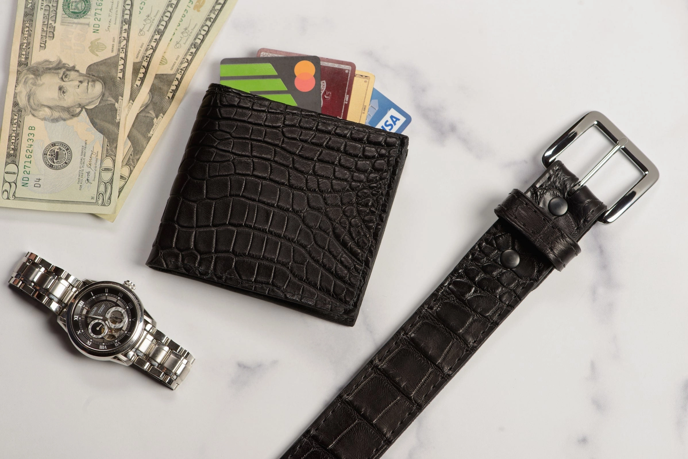 Black American Alligator Money Belt With 25" Zipper 1.50" Wide