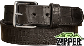 Black American Alligator Money Belt With 25" Zipper 1.50" Wide