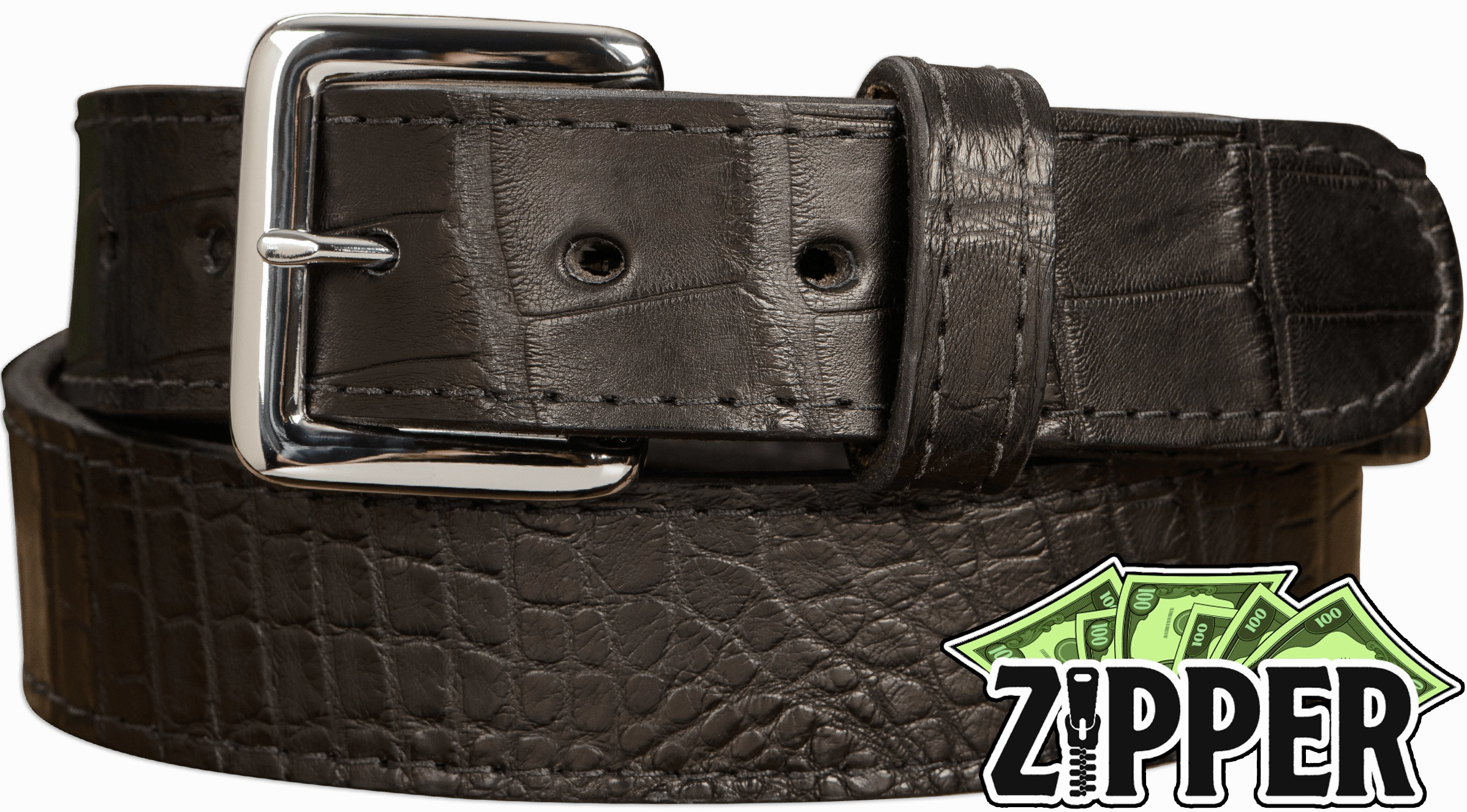 Black American Alligator Money Belt With 25" Zipper 1.50" Wide