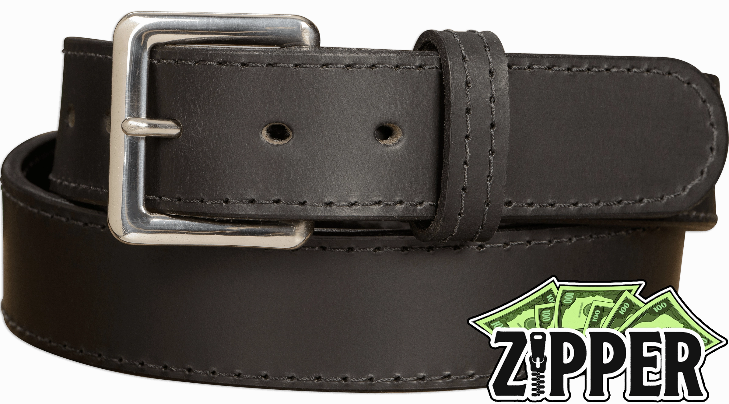 Black English Bridle Leather Money Belt With 25" Zipper 1.50" Wide