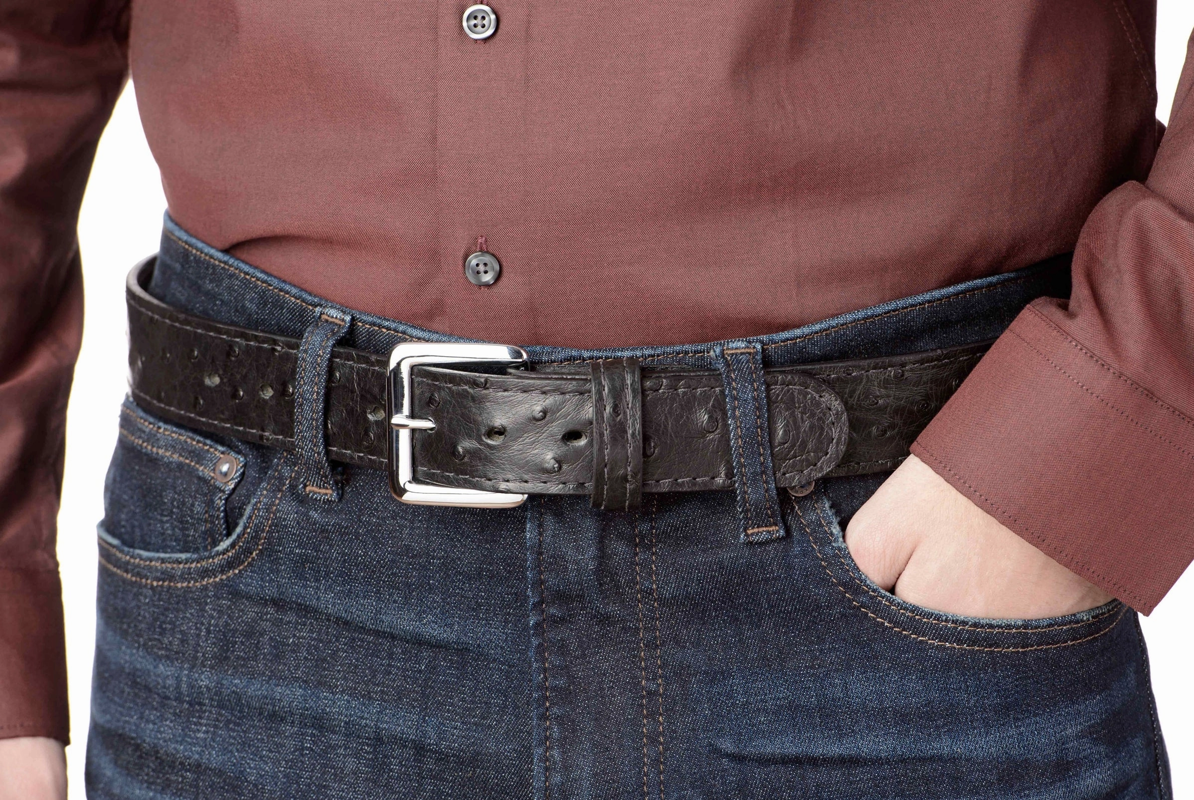 Black South African Ostrich Skin Money Belt With 25" Zipper 1.50" Wide