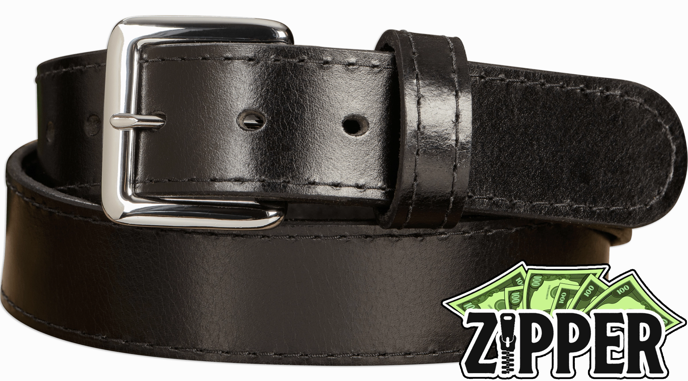 Black Water Buffalo Money Belt With 25" Zipper 1.50" Wide