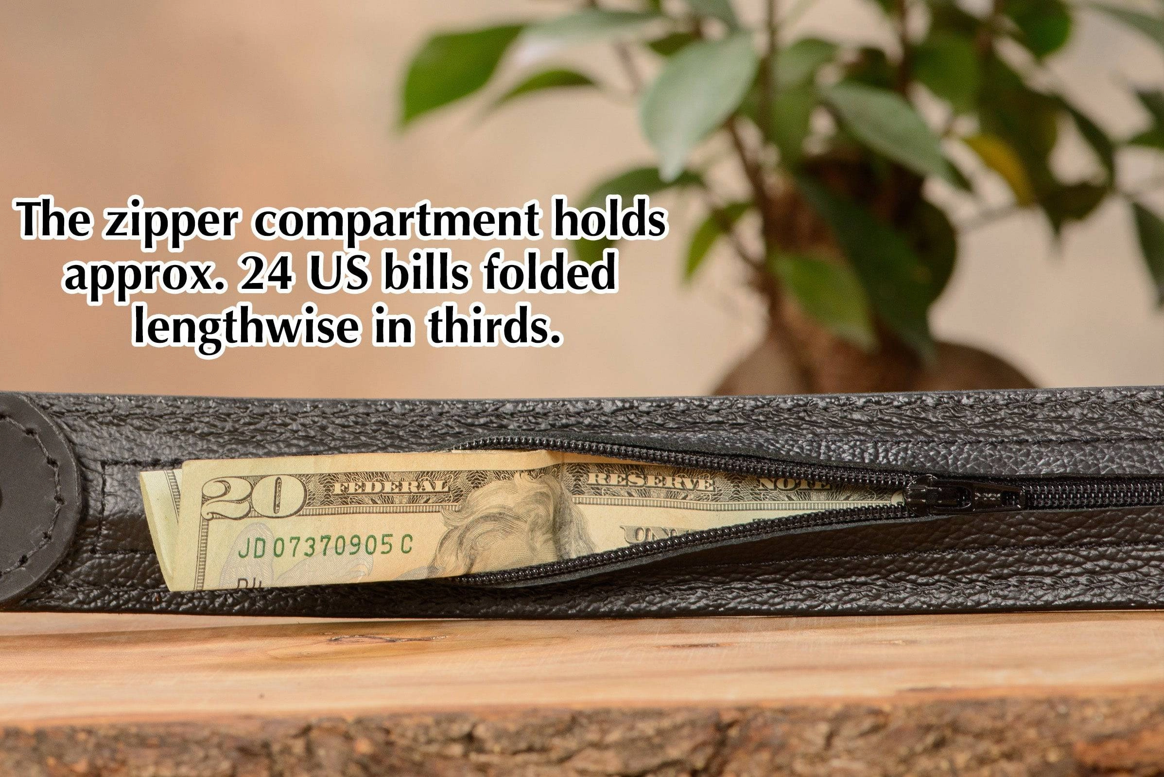 Black Water Buffalo Money Belt With 25" Zipper 1.50" Wide