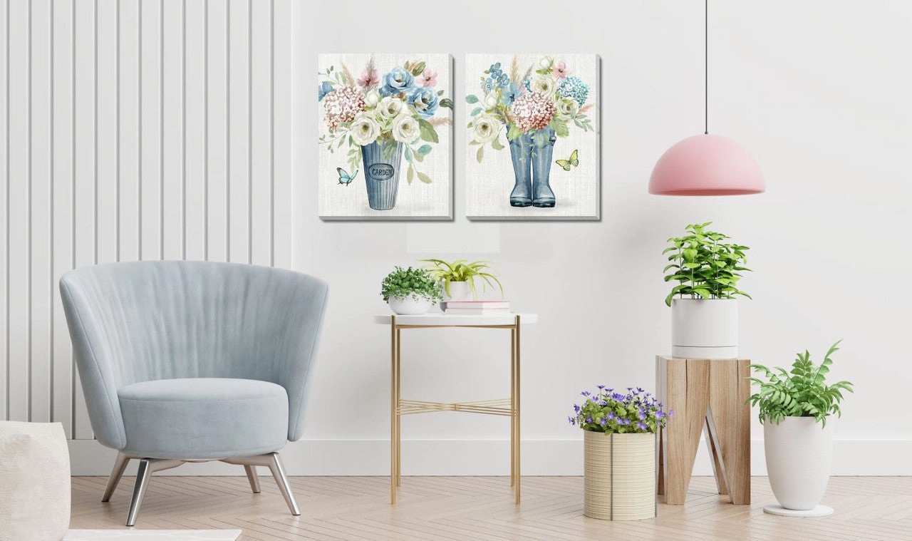 Blue Boot Blooms Wall Art - Blue/Green/White - 16 X 20