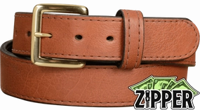 Brown American Bison Money Belt With 25" Zipper 1.50" Wide