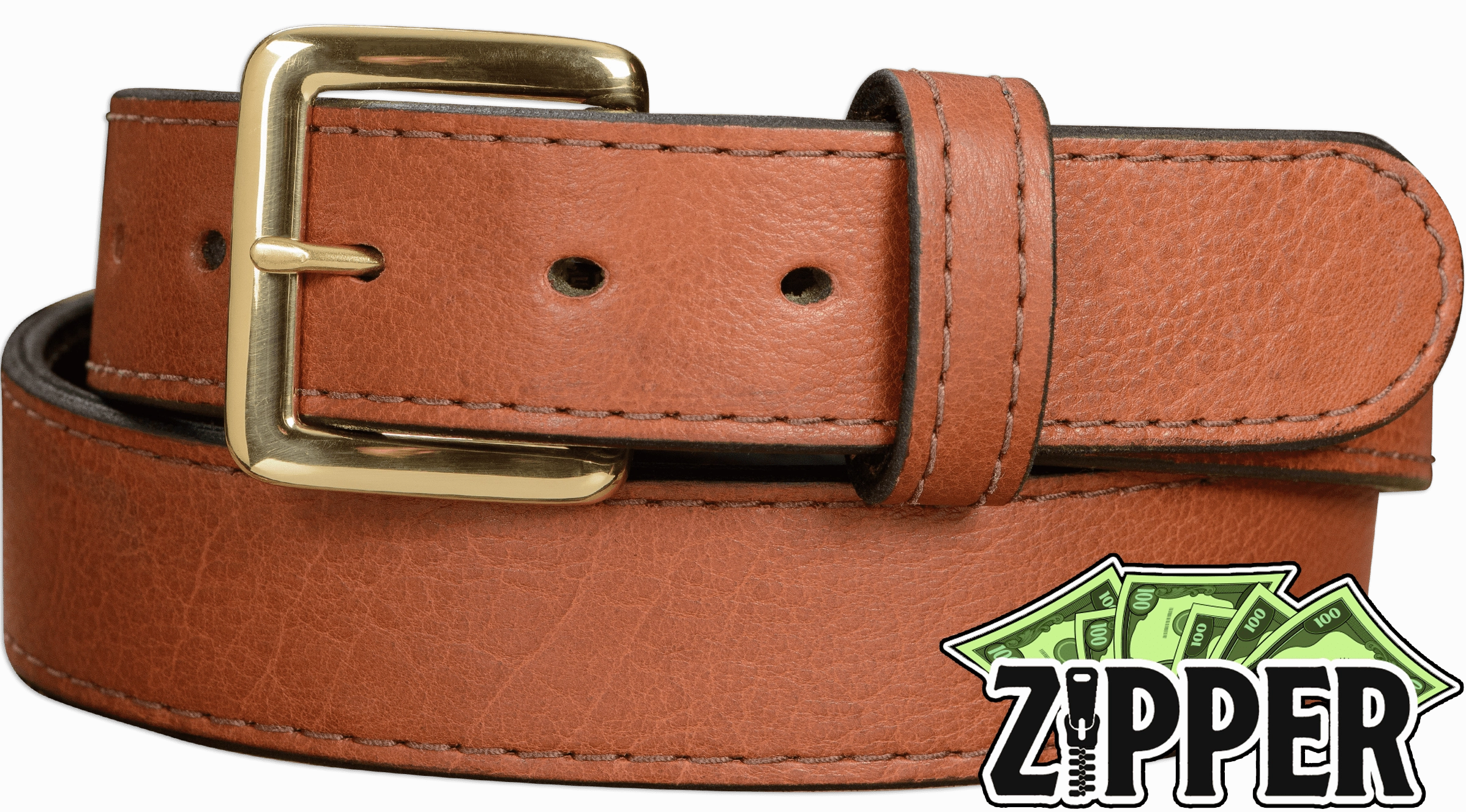 Brown American Bison Money Belt With 25" Zipper 1.50" Wide