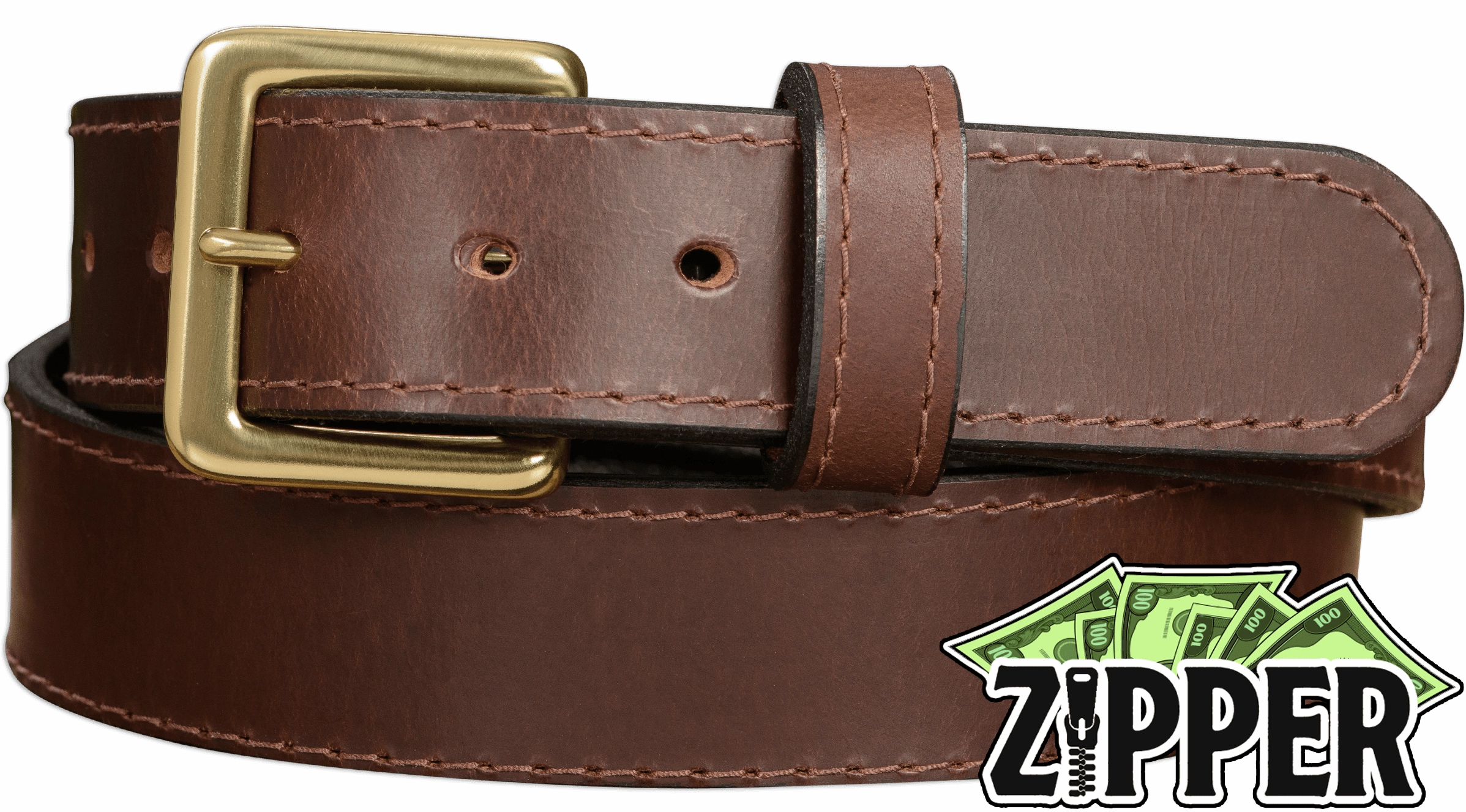 Brown English Bridle Leather Money Belt With 25" Zipper 1.50" Wide