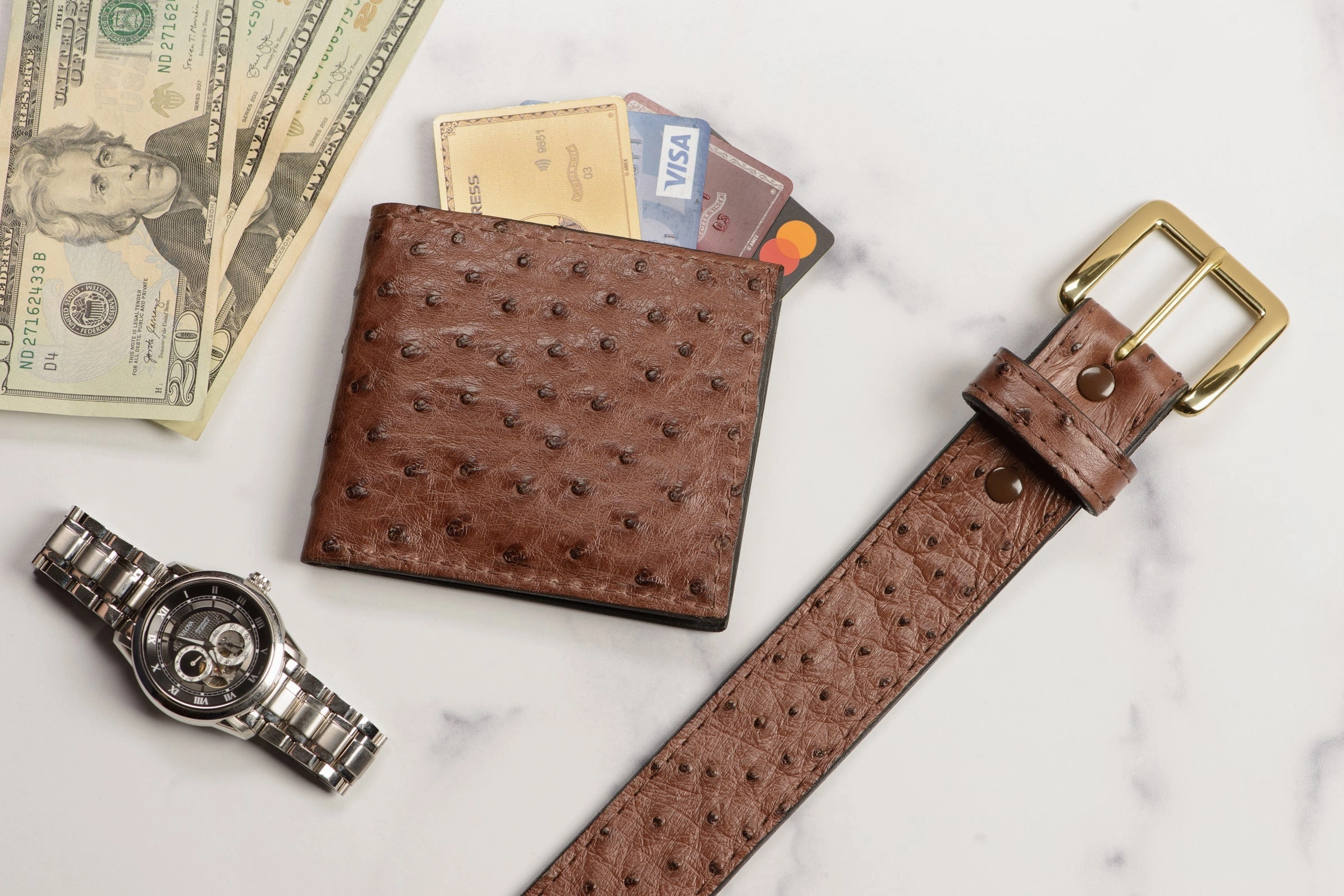Brown South African Ostrich Skin Money Belt With 25" Zipper 1.50" Wide