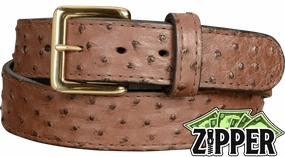 Brown South African Ostrich Skin Money Belt With 25" Zipper 1.50" Wide