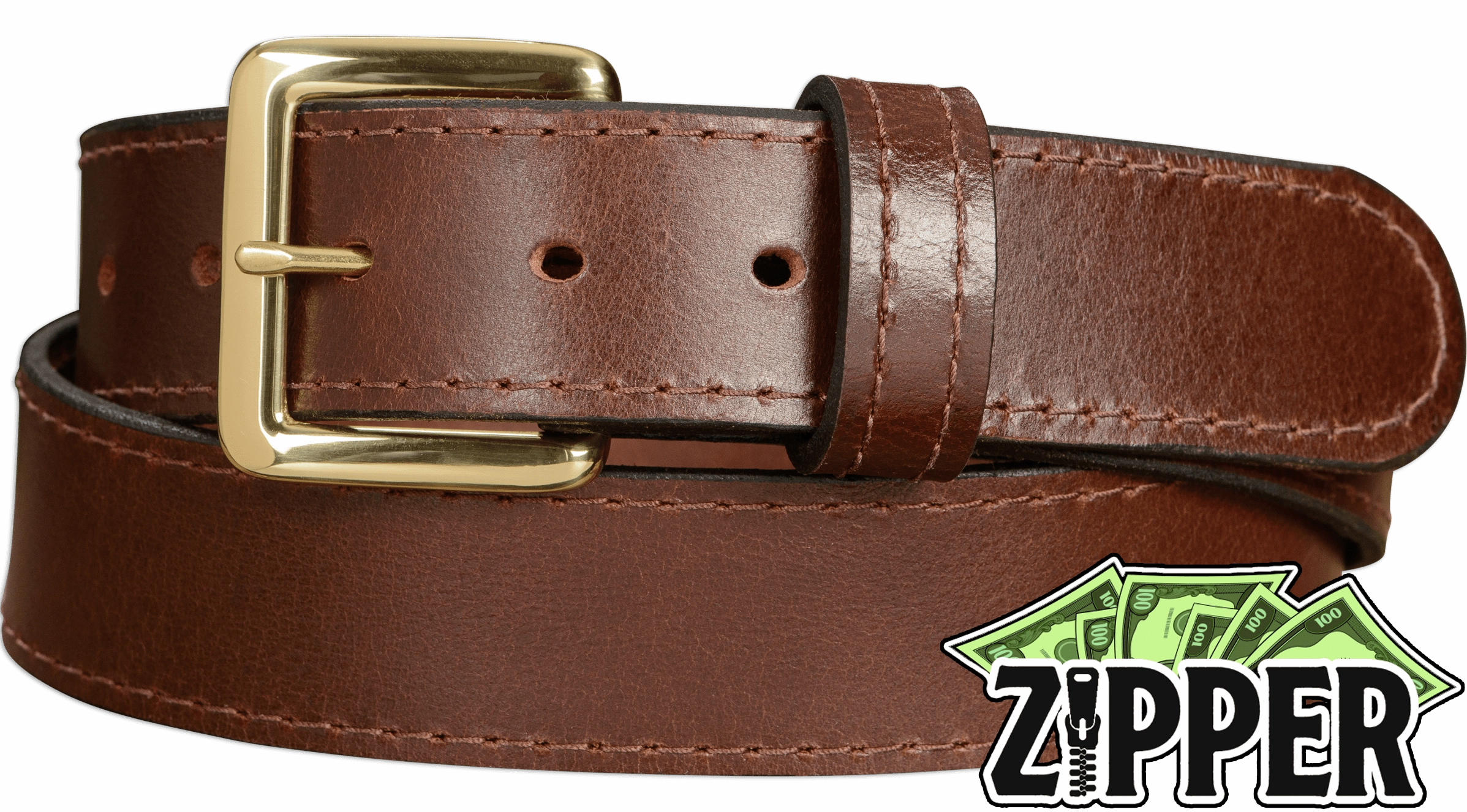 Brown Water Buffalo Money Belt With 25" Zipper 1.50" Wide