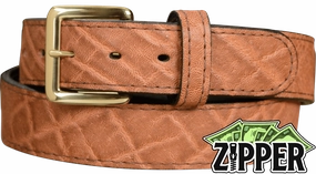 Caramel Brown Elephant Money Belt With 25" Zipper 1.50" Wide