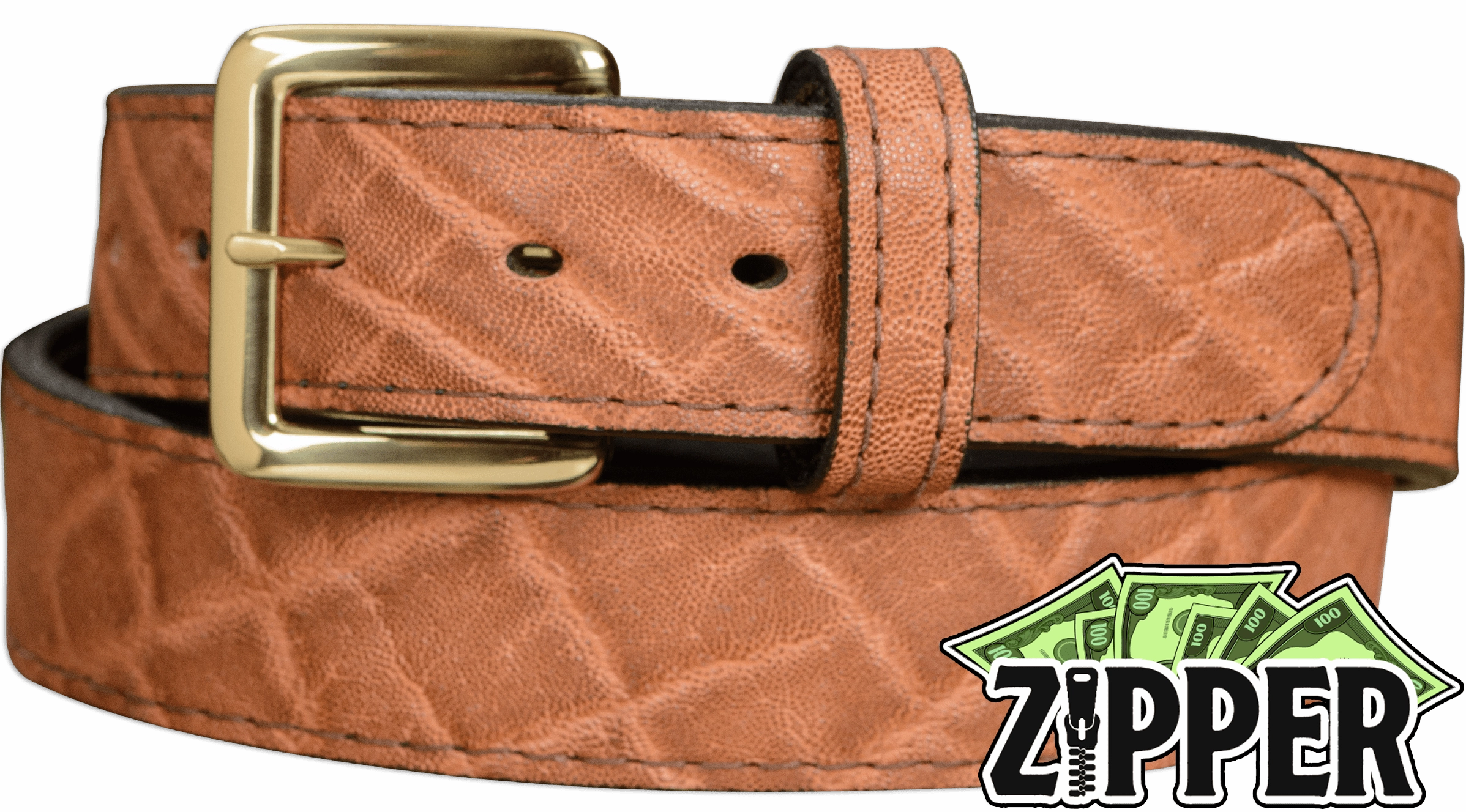 Caramel Brown Elephant Money Belt With 25" Zipper 1.50" Wide