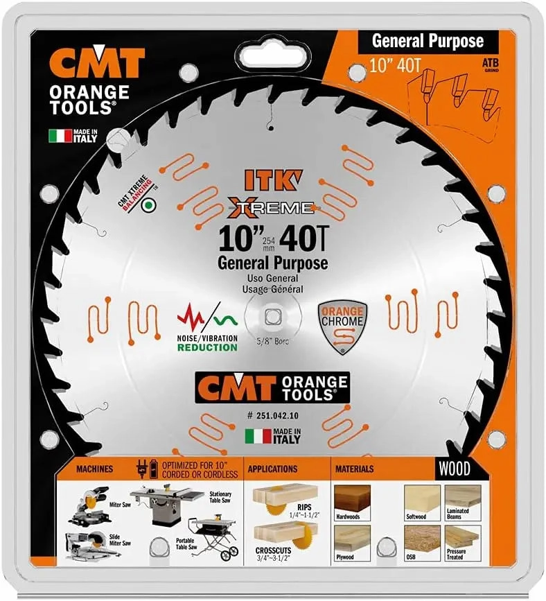 CMT 251.042.10 ITK GENERAL PURPOSE SAW BLADE, 10-INCH X 42 TEETH 1FTG 2ATB GRIND WITH 5/8-INCH BORE