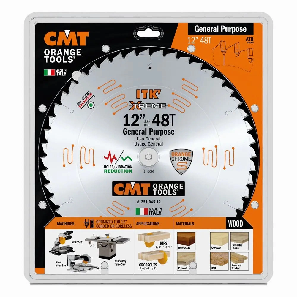 CMT 251.045.12 ITK GENERAL PURPOSE SAW BLADE, 12-INCH X 45 TEETH 1FTG 2ATB GRIND WITH 1-INCH BORE