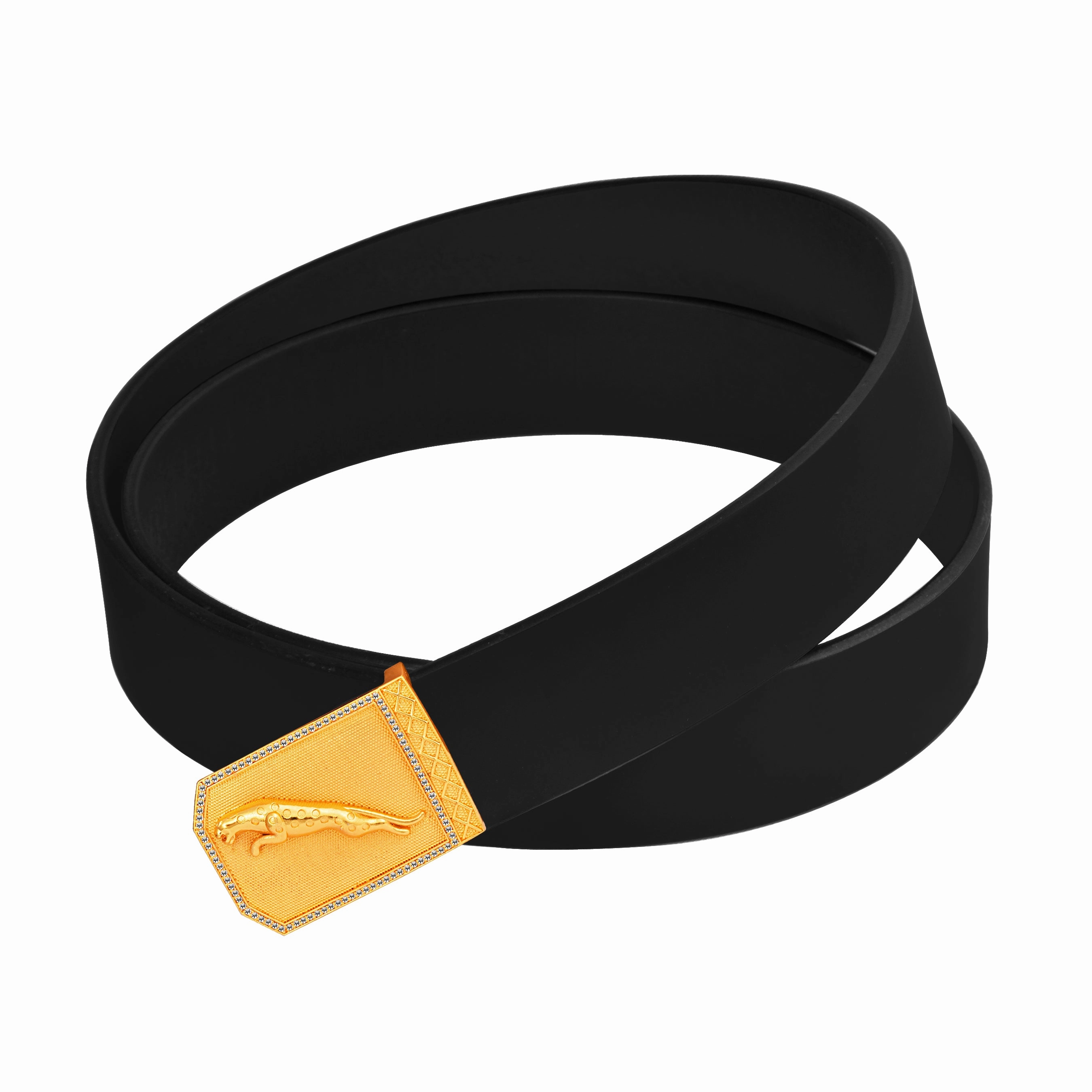 Crisp Gold Diamond Buckle Leather Belt For Men