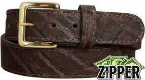 Dark Brown Elephant Money Belt With 25" Zipper 1.50" Wide