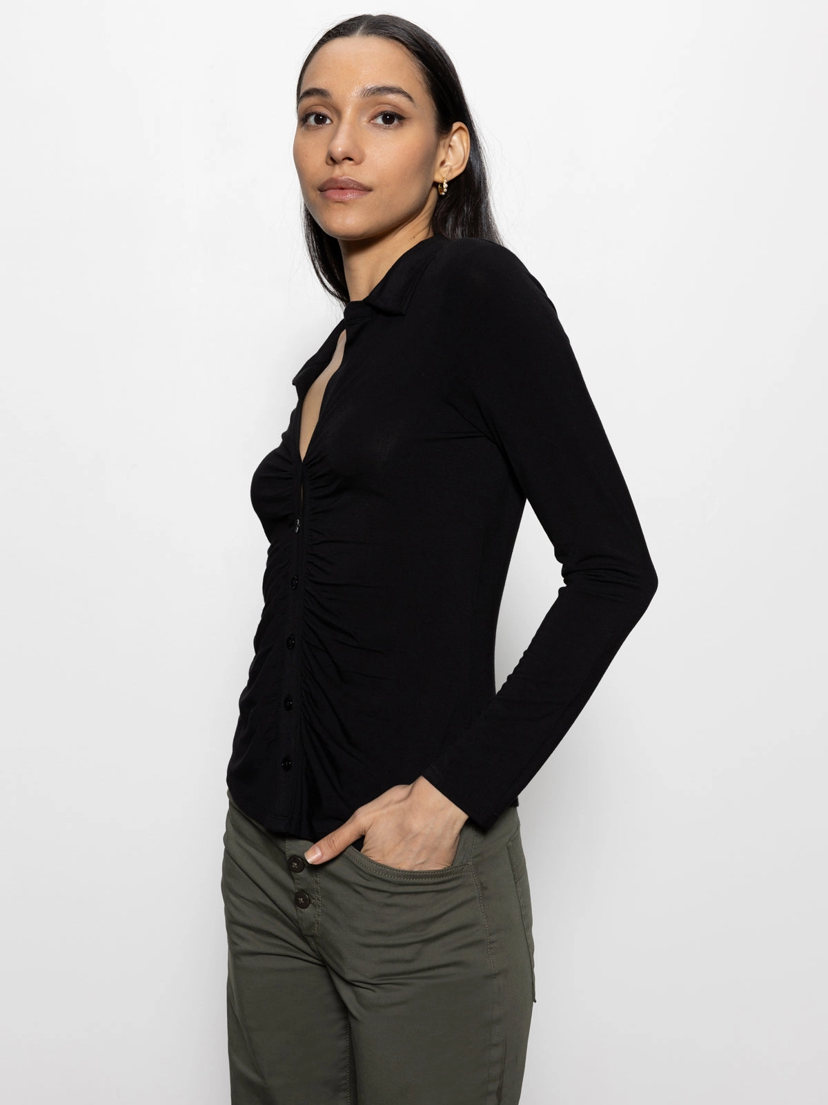 Dreamgirl Knit Button Up Top Black