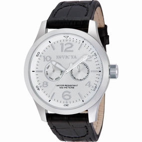 Invicta Men's Watch - I-Force Date-Day Silver Tone Dial Black Leather Strap | 13008
