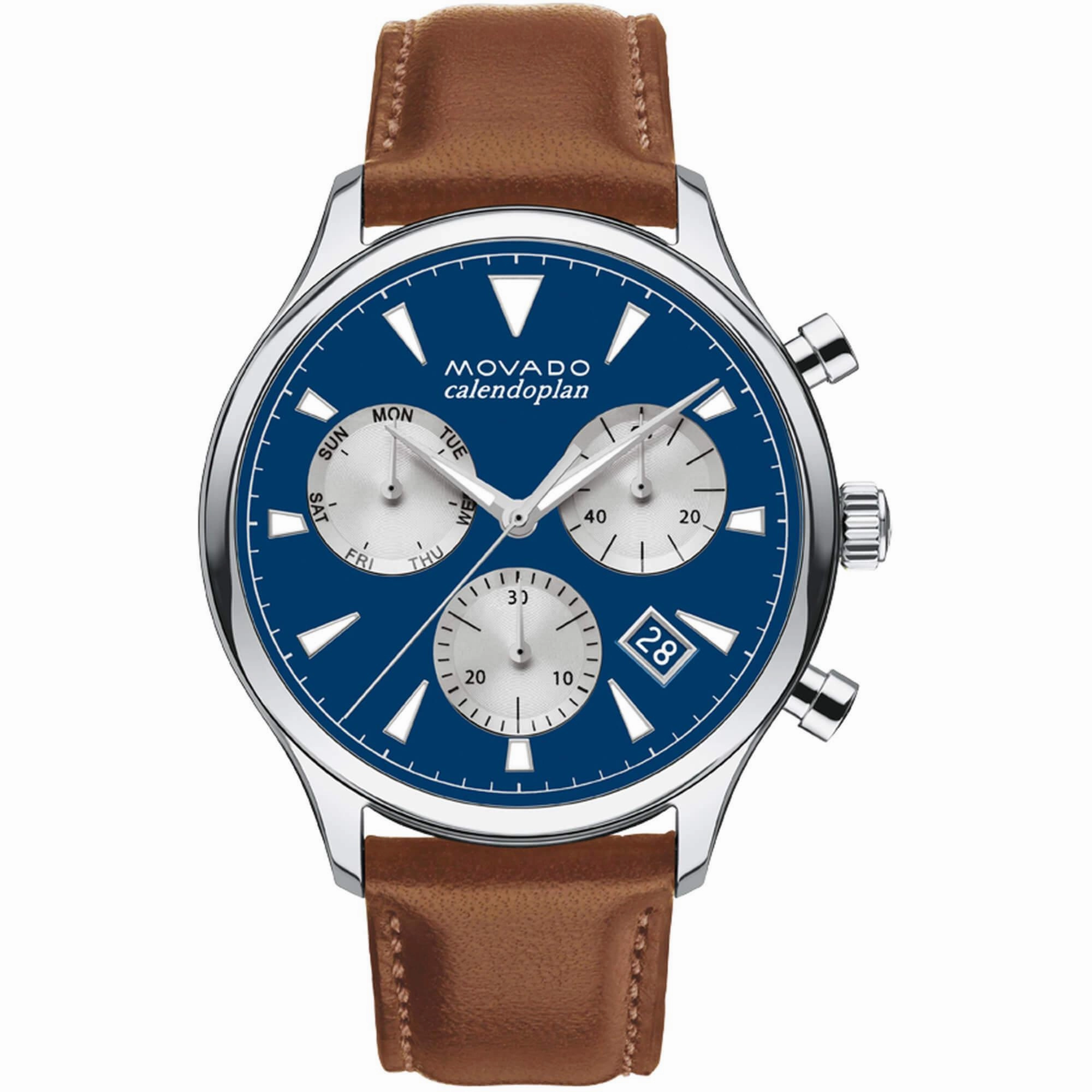 Movado Men's Watch - Heritage Calendoplan Chronograph Brown Leather Strap | 3650113