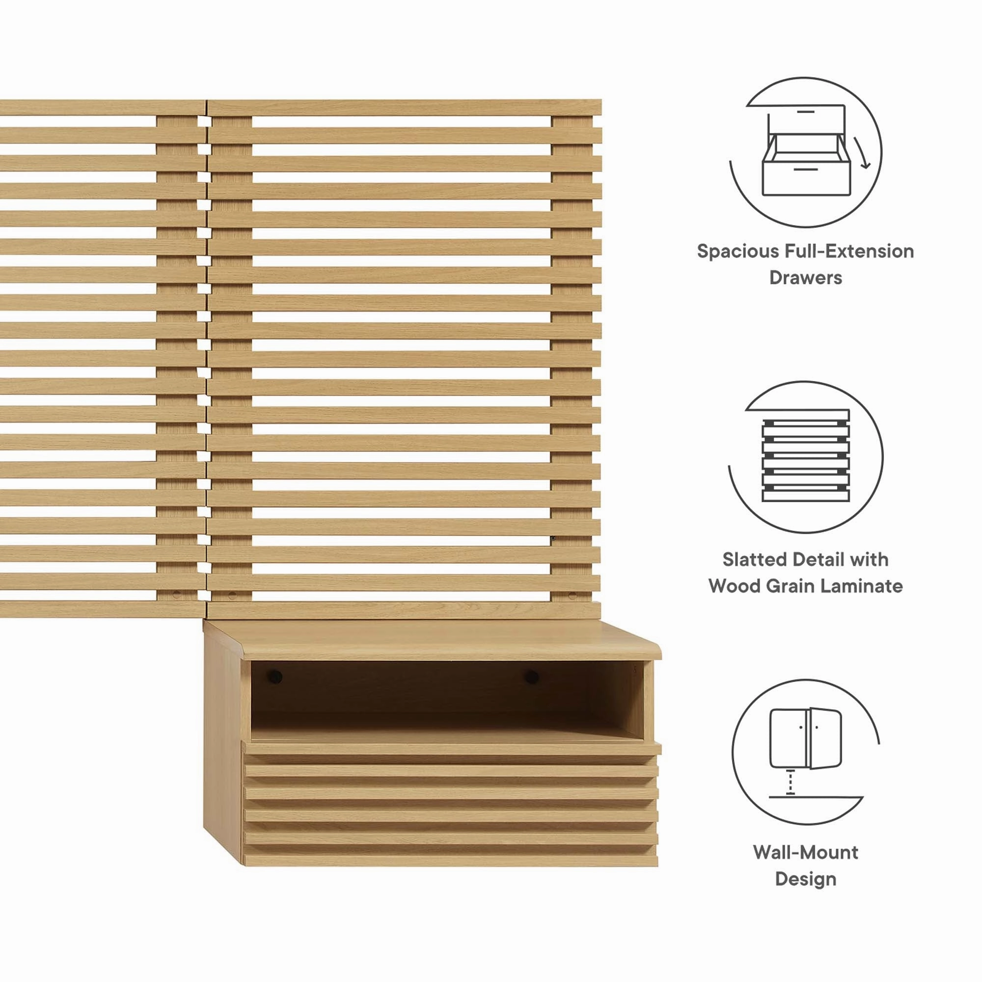 Render Wall Mount Headboard and Modern Nightstands by Modway