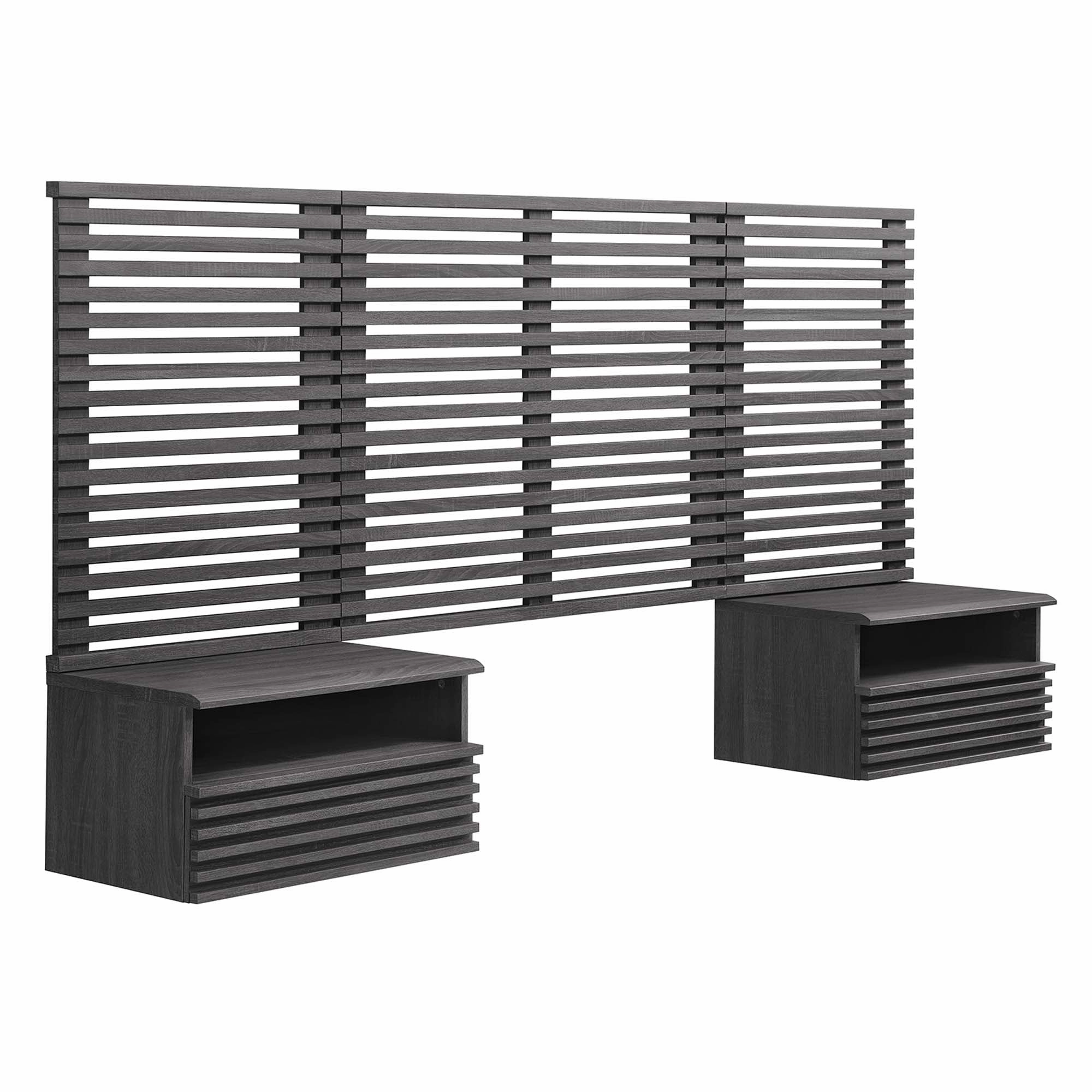 Render Wall Mount Headboard and Modern Nightstands by Modway
