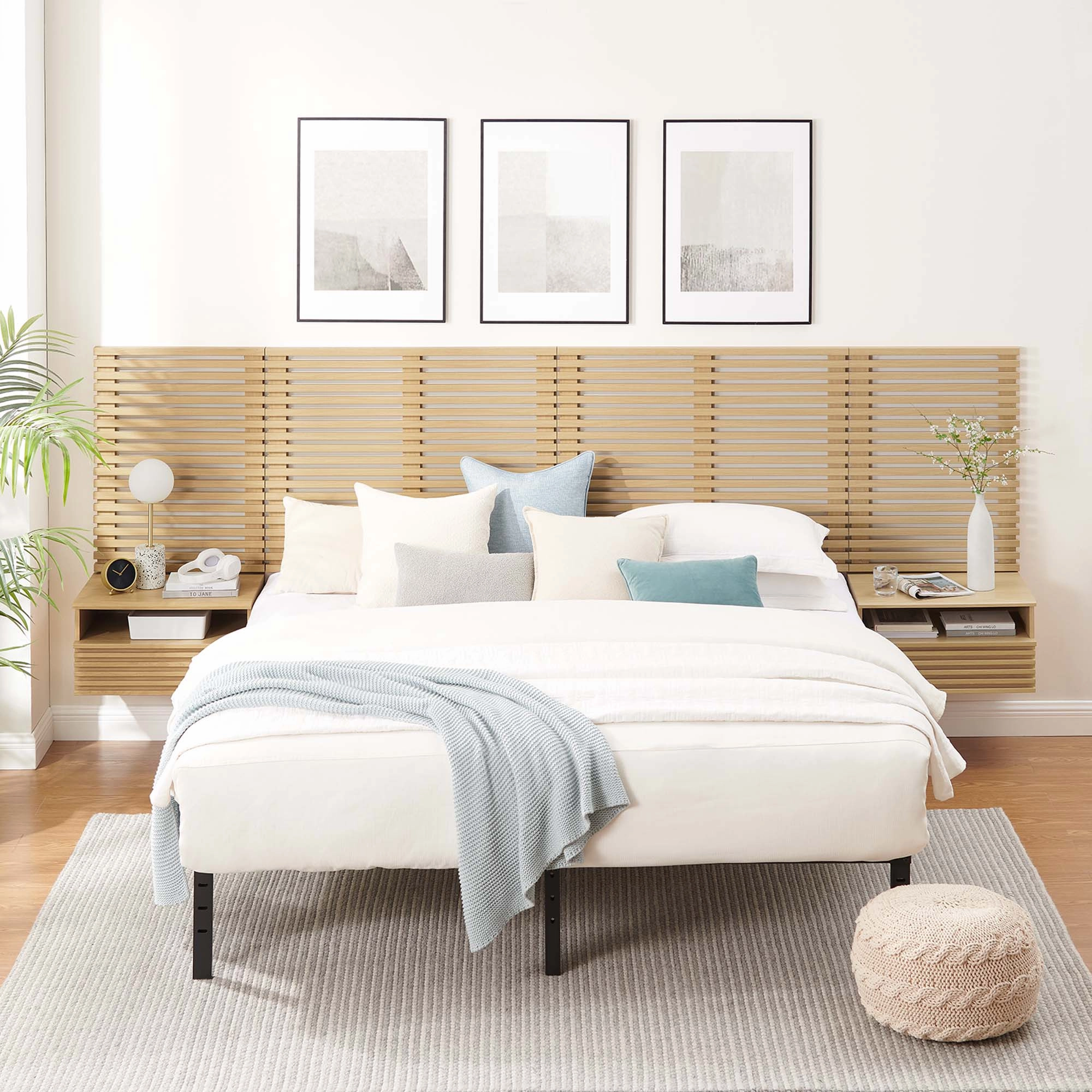Render Wall Mount Headboard and Modern Nightstands by Modway