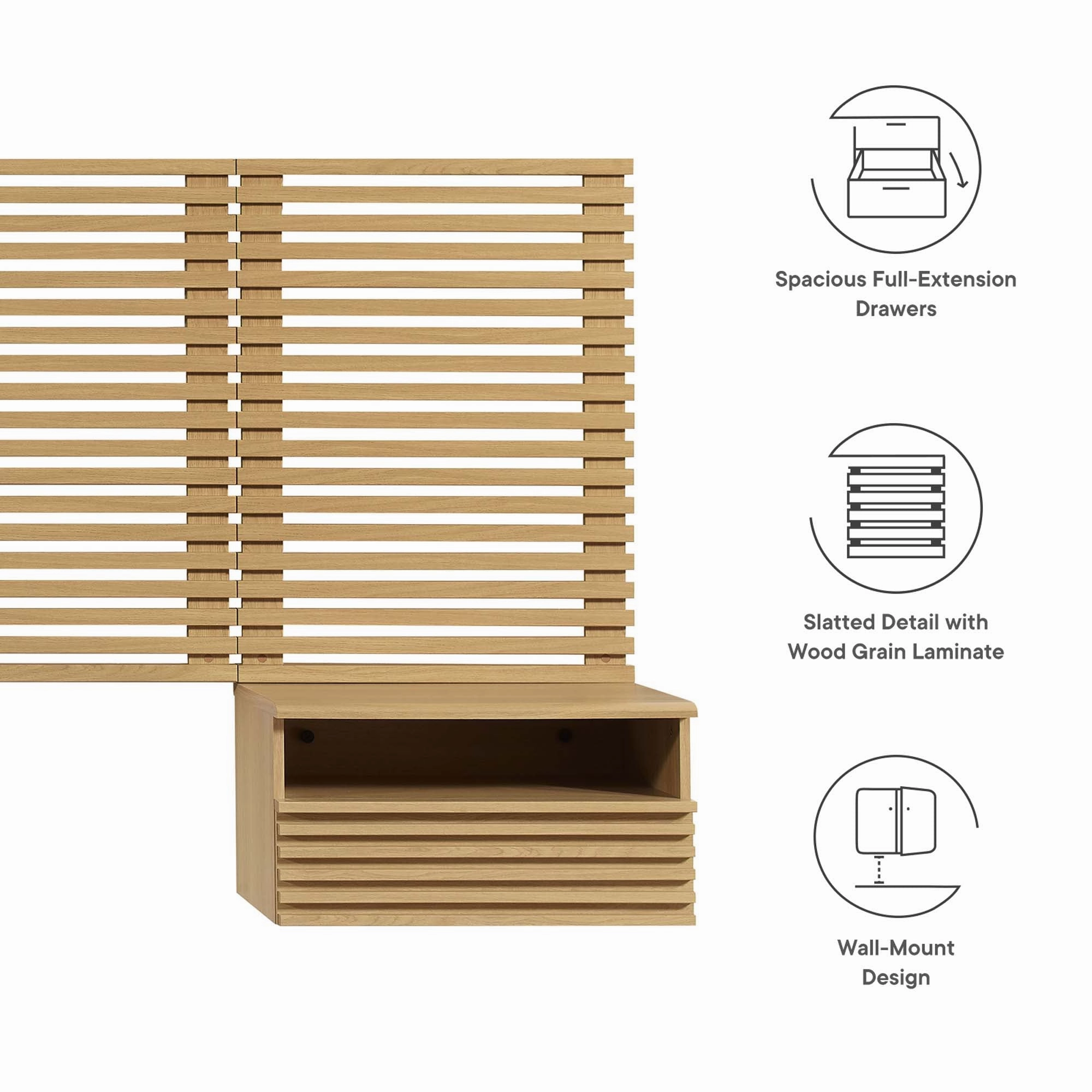 Render Wall Mount Headboard and Modern Nightstands by Modway