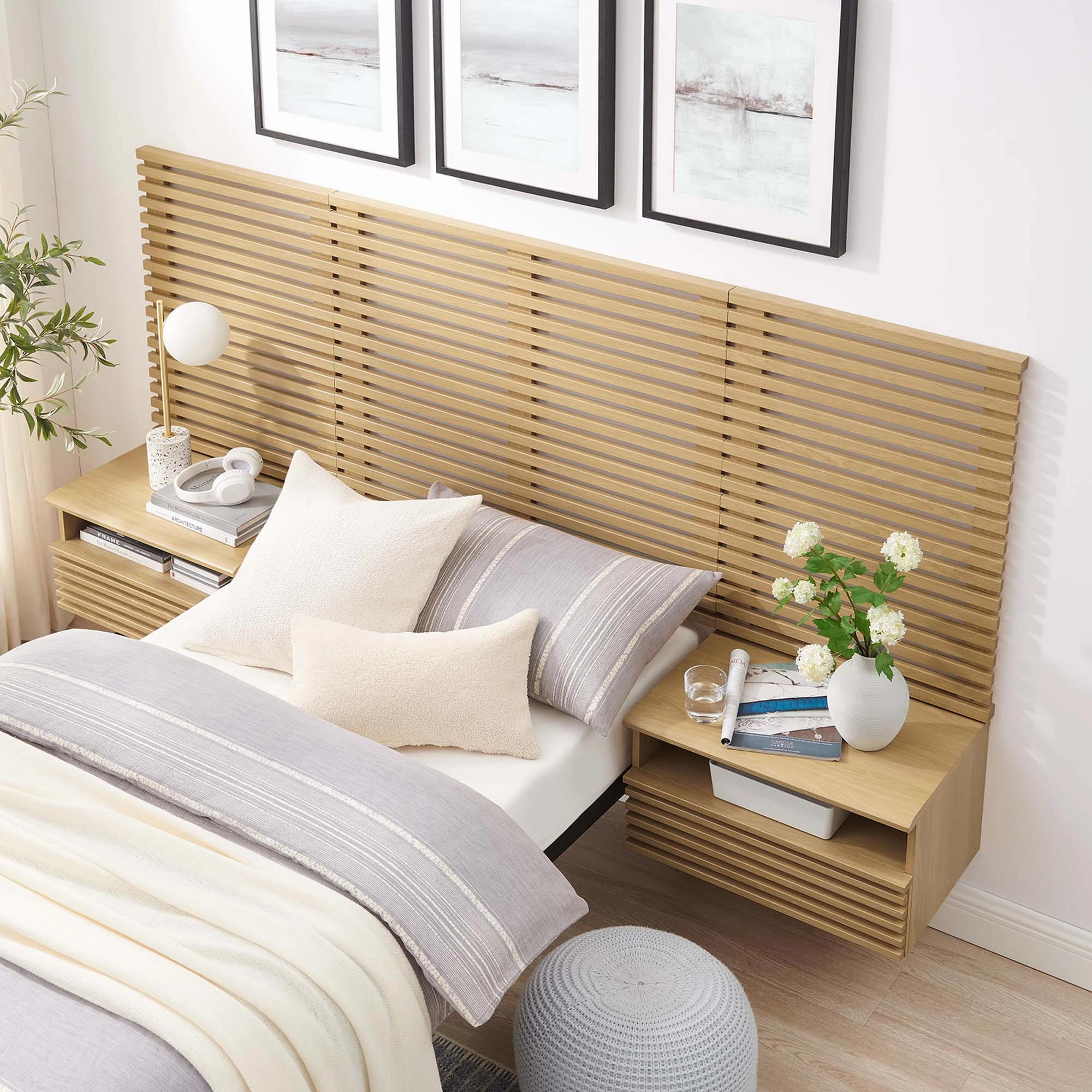 Render Wall Mount Headboard and Modern Nightstands by Modway