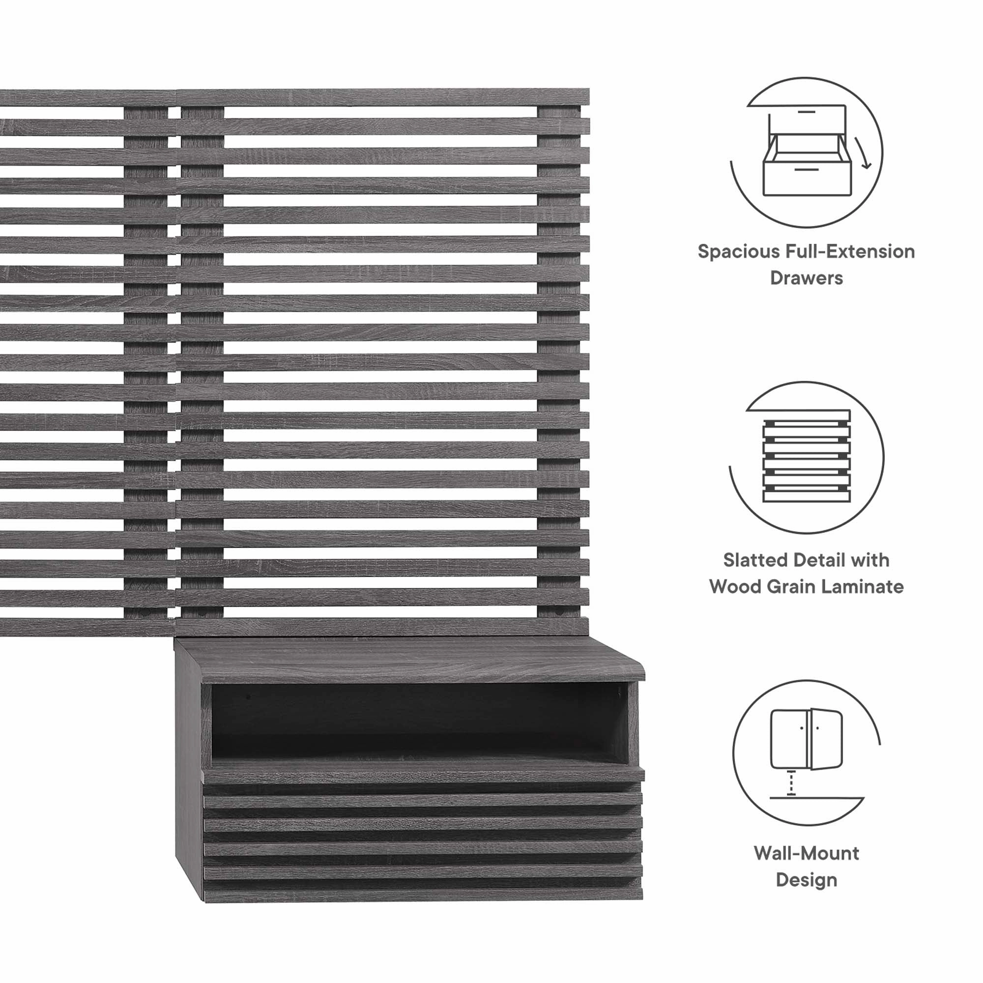 Render Wall Mount Headboard and Modern Nightstands by Modway