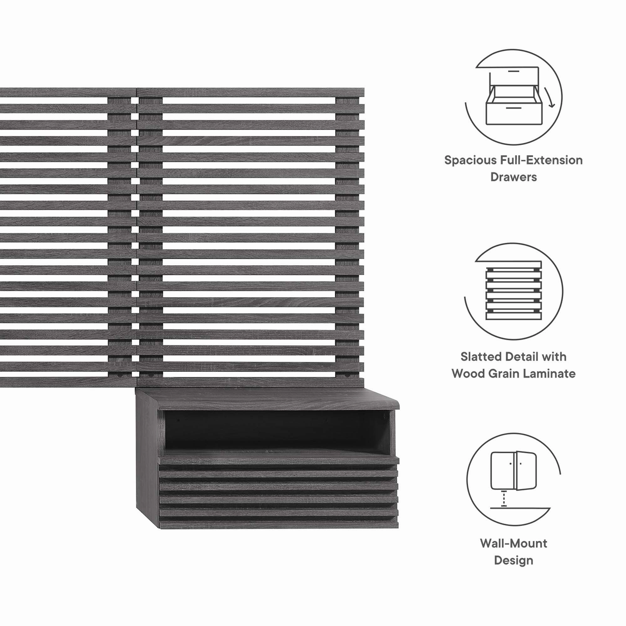 Render Wall Mount Headboard and Modern Nightstands by Modway