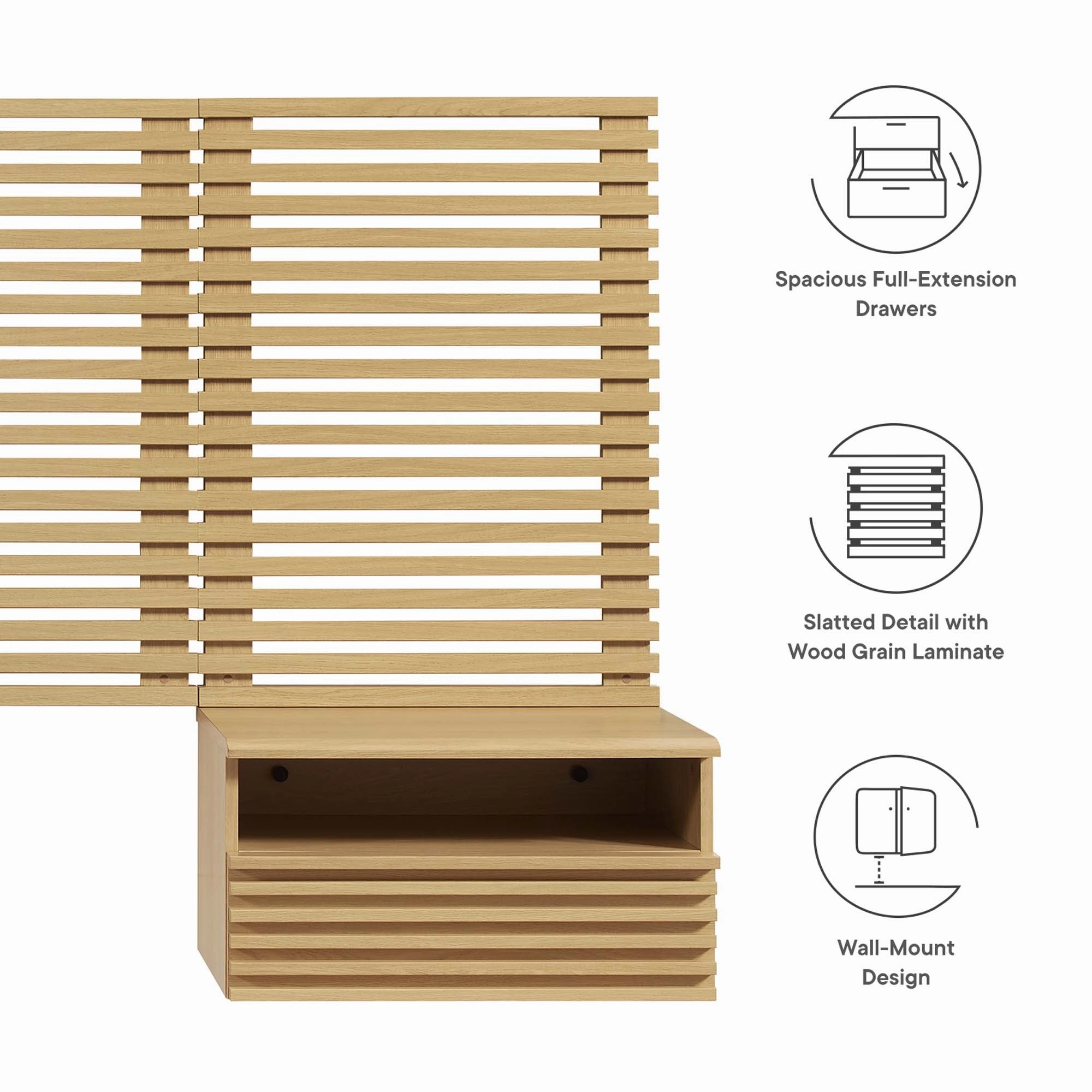 Render Wall Mount Headboard and Modern Nightstands by Modway