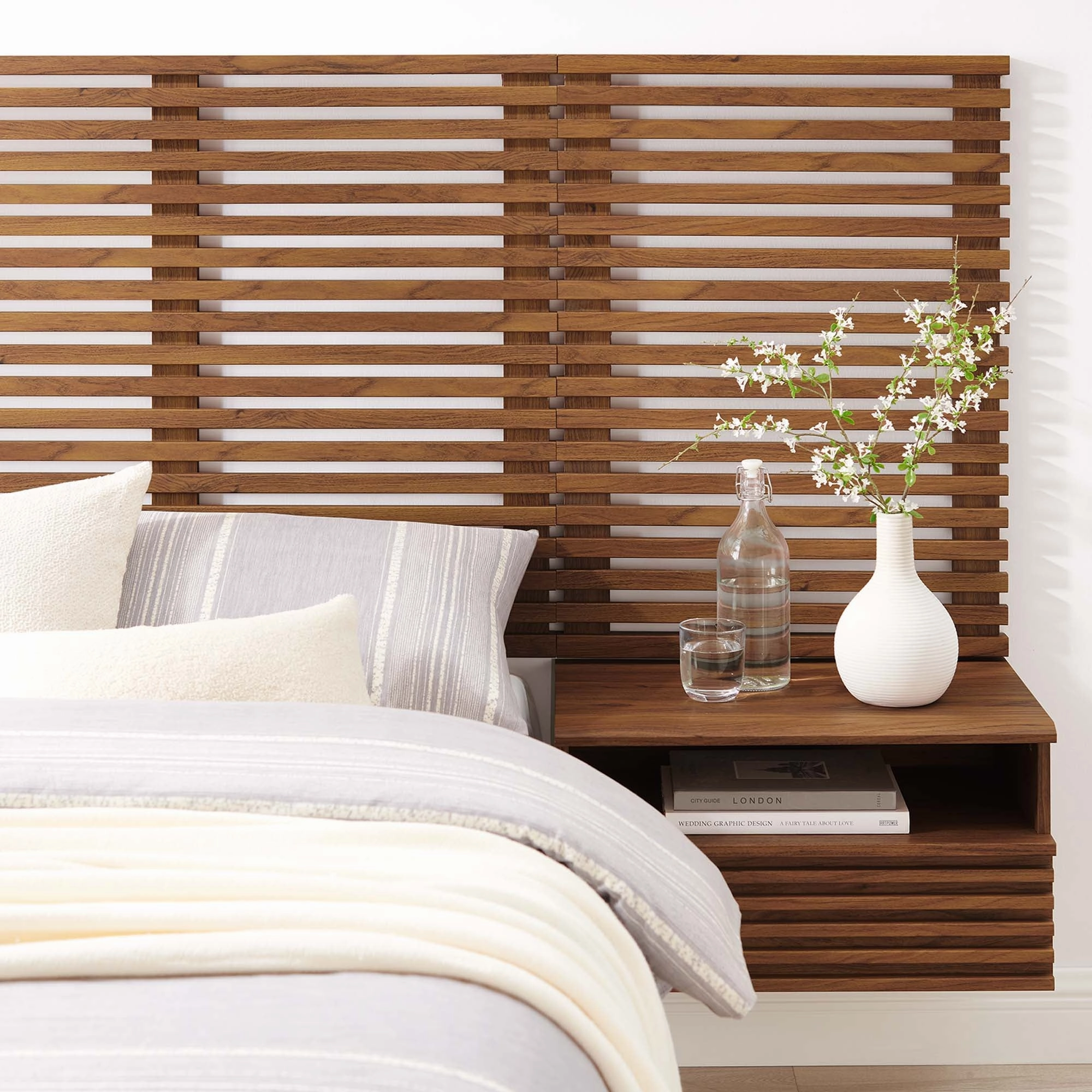 Render Wall Mount Headboard and Modern Nightstands by Modway
