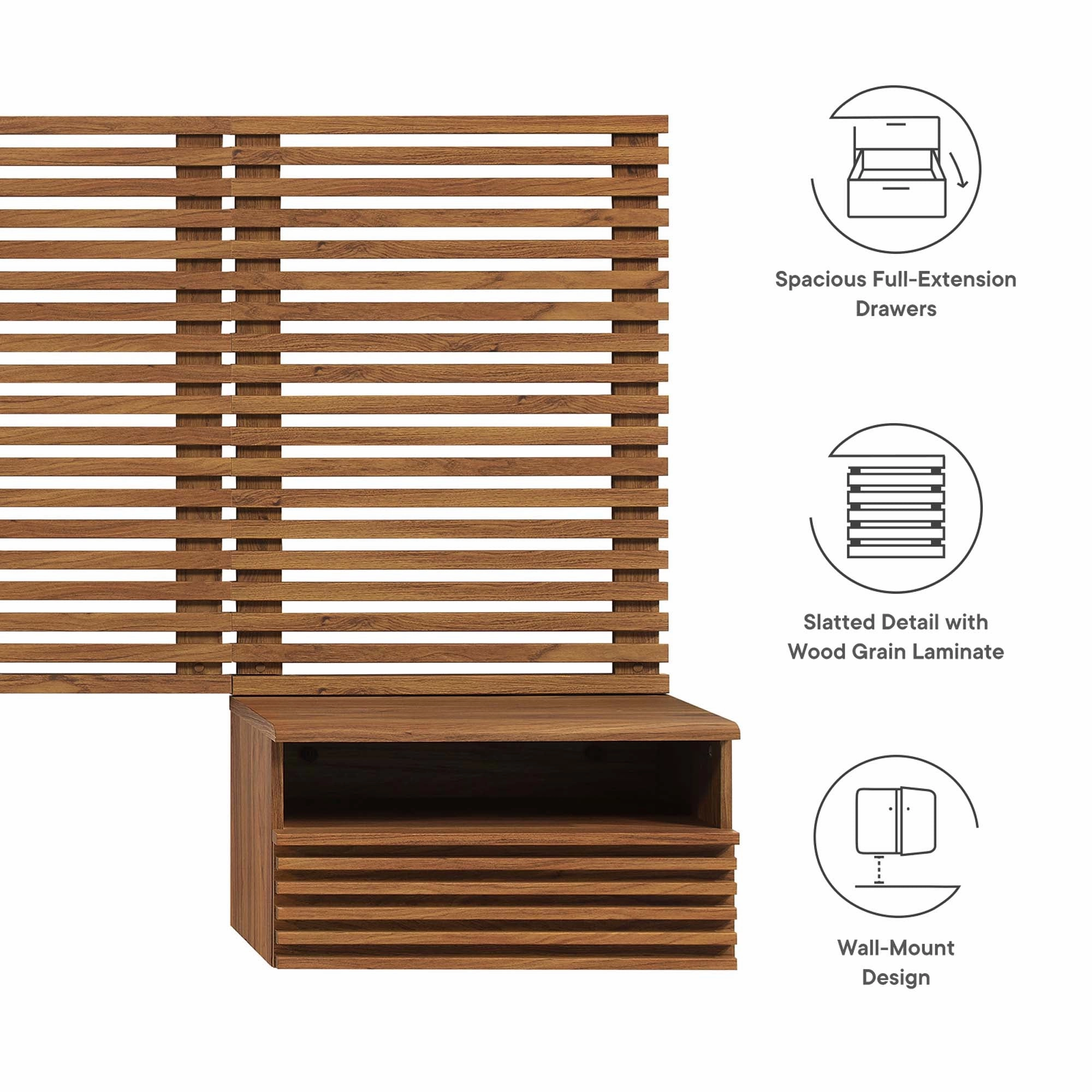Render Wall Mount Headboard and Modern Nightstands by Modway