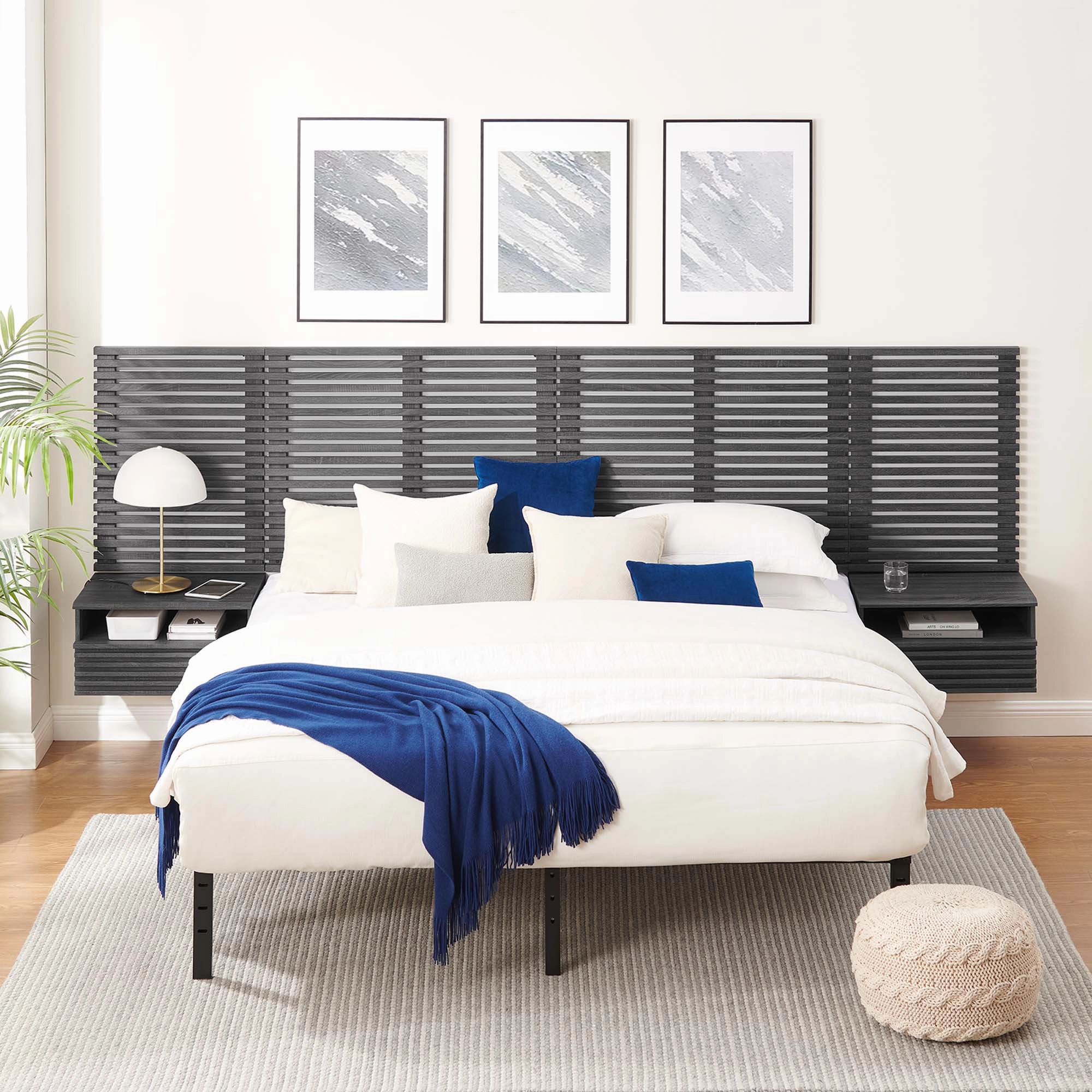 Render Wall Mount Headboard and Modern Nightstands by Modway