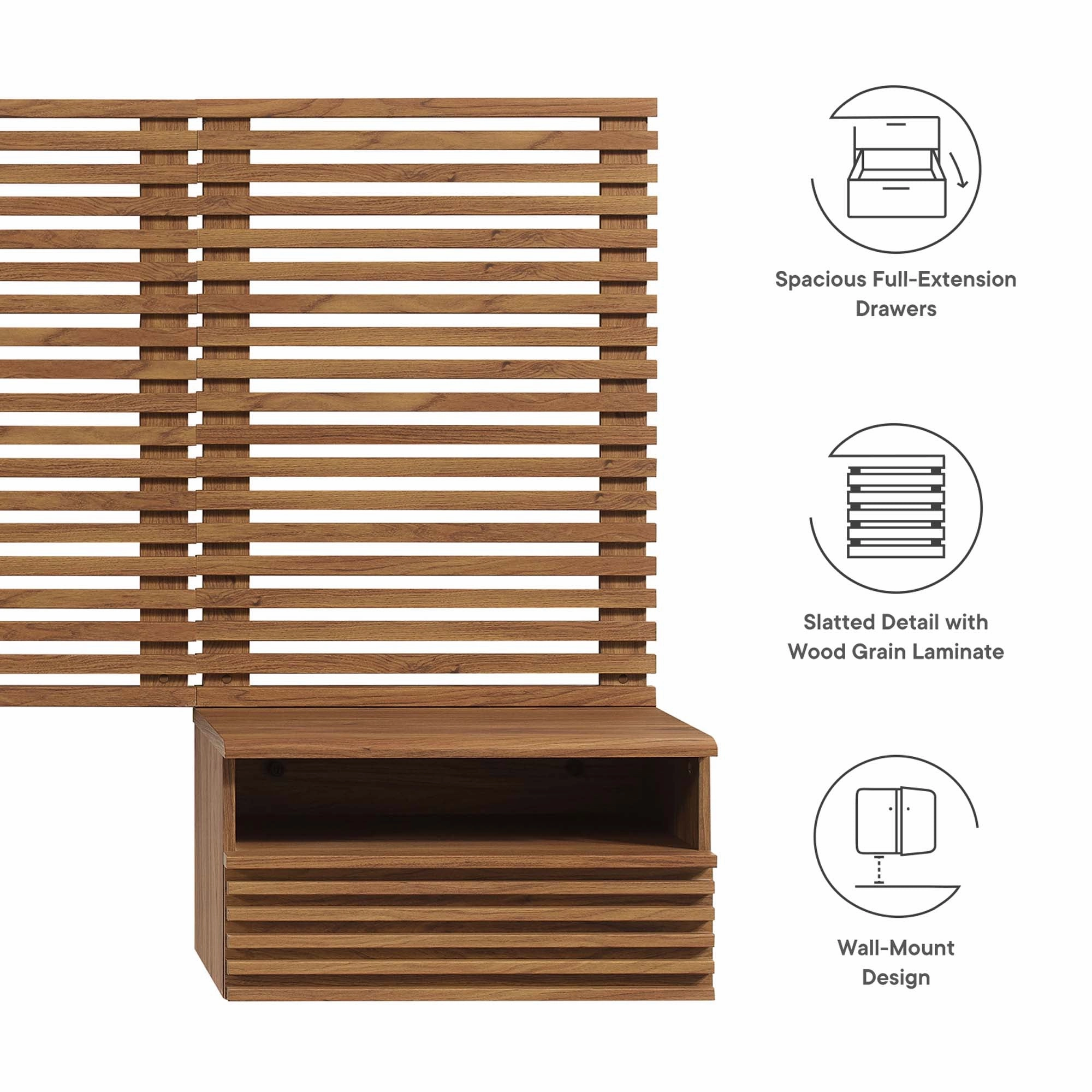 Render Wall Mount Headboard and Modern Nightstands by Modway