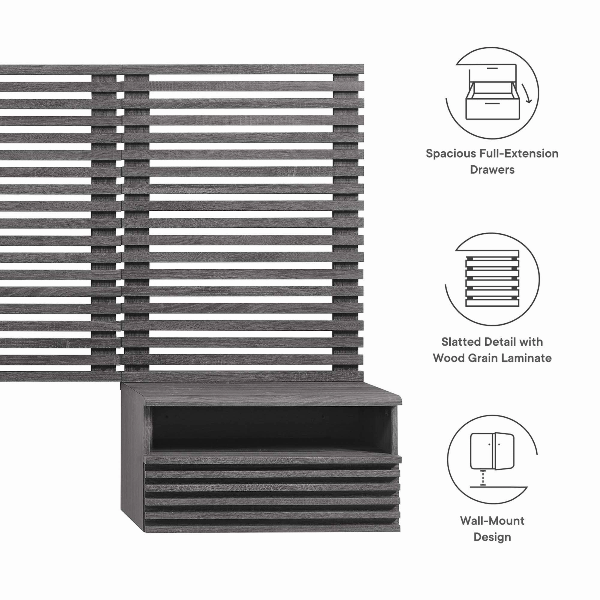 Render Wall Mount Headboard and Modern Nightstands by Modway