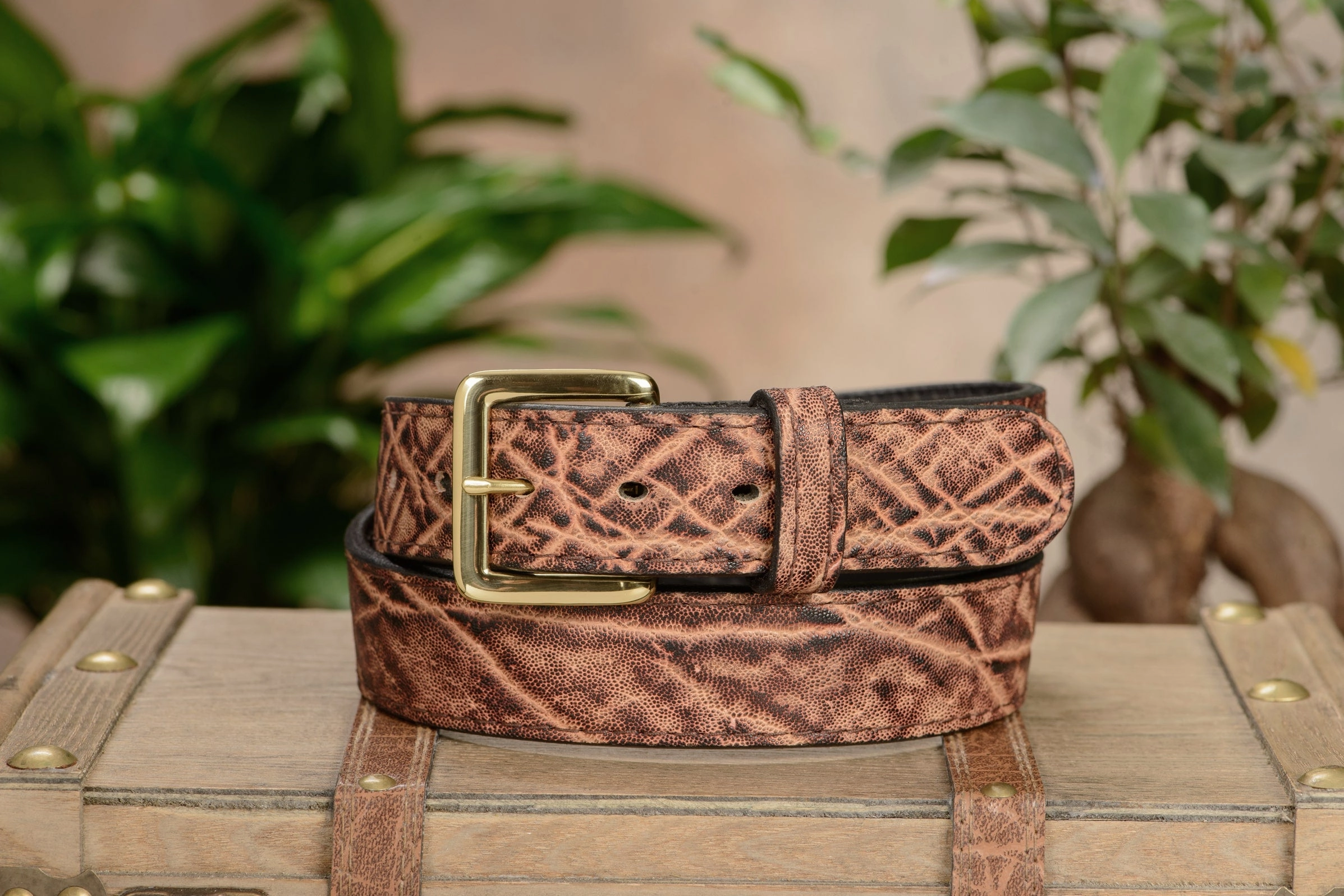 Rustic Brown Elephant Money Belt With 25" Zipper 1.50" Wide