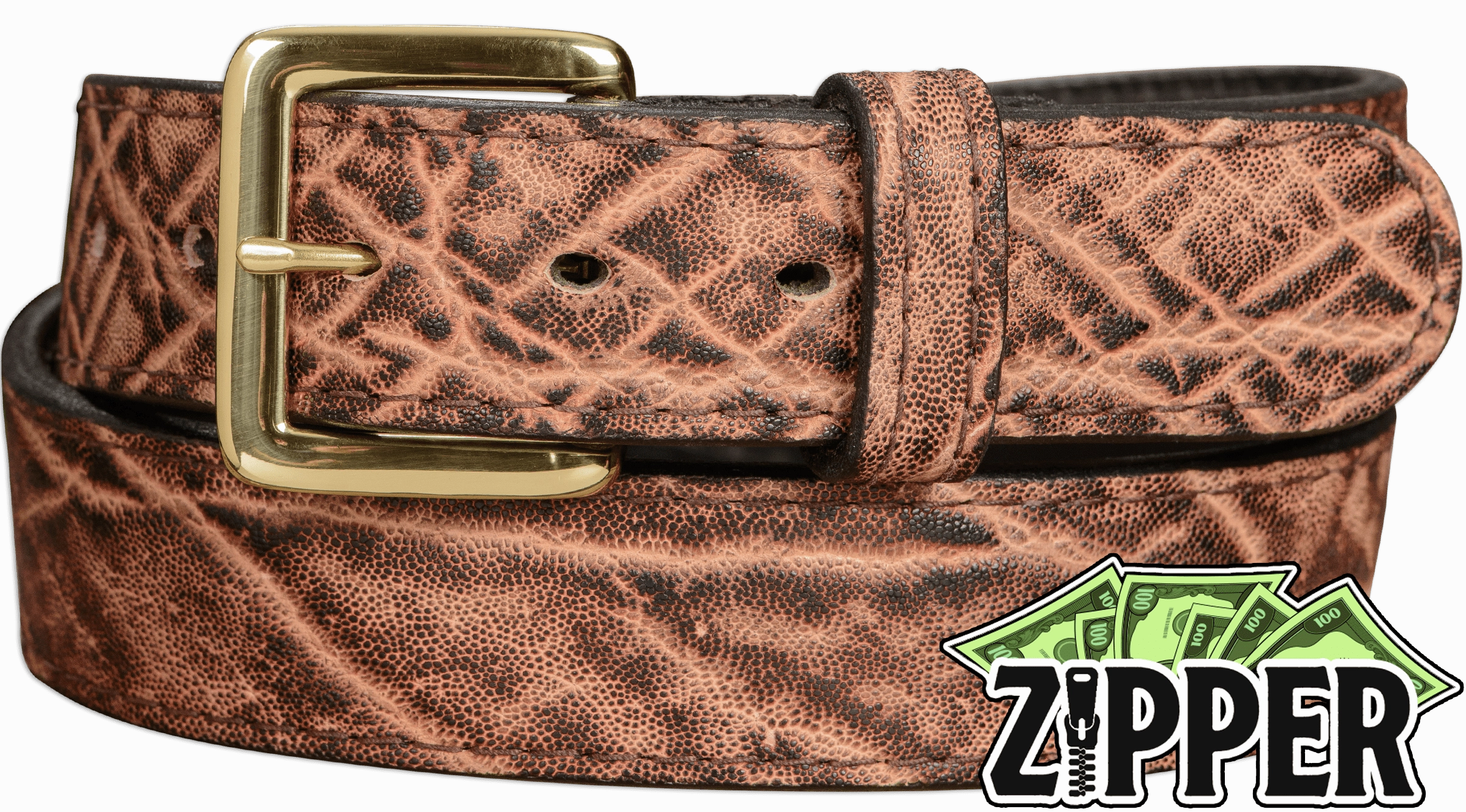 Rustic Brown Elephant Money Belt With 25" Zipper 1.50" Wide