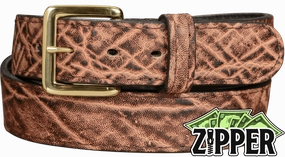 Rustic Brown Elephant Money Belt With 25" Zipper 1.50" Wide