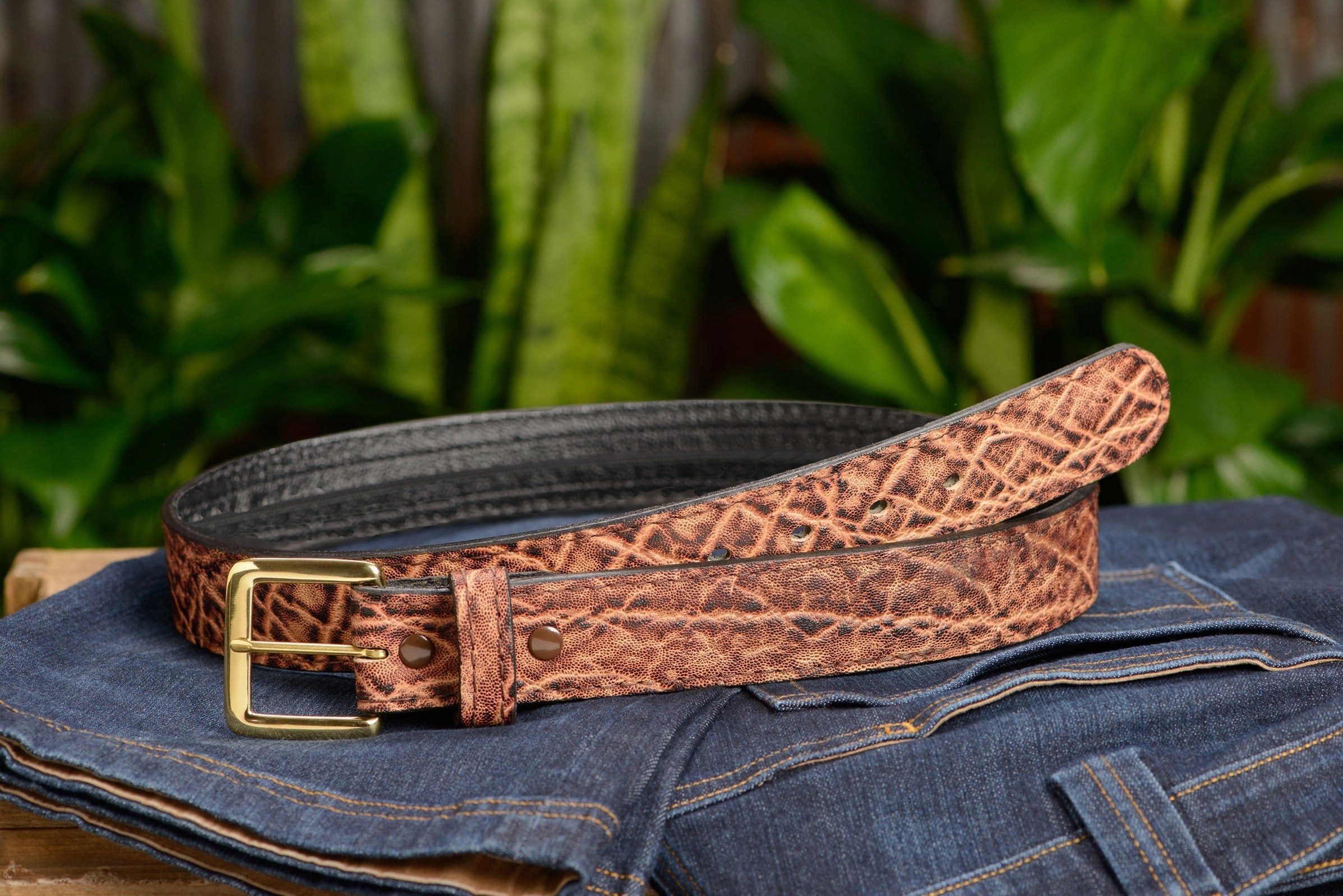 Rustic Brown Elephant Money Belt With 25" Zipper 1.50" Wide