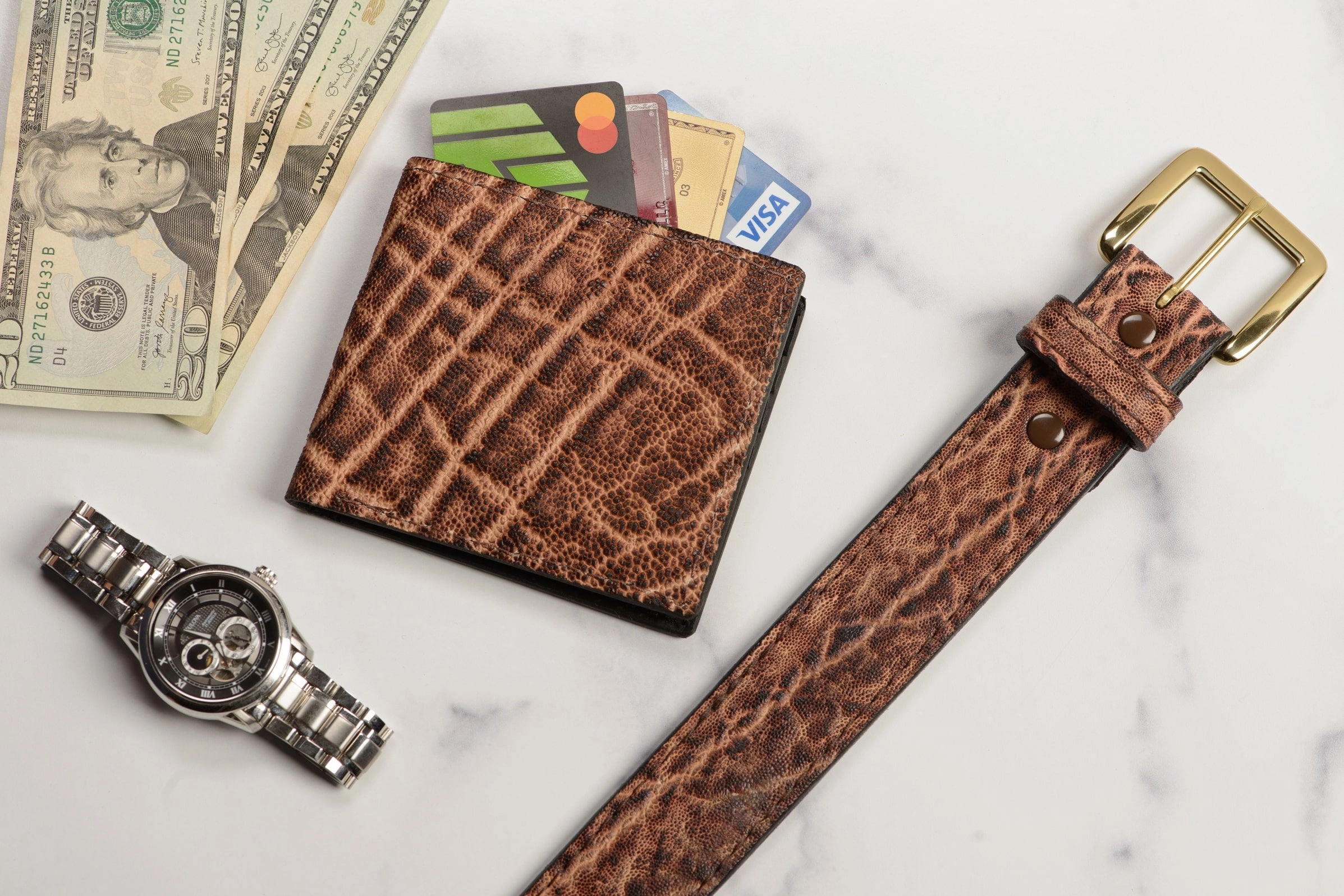 Rustic Brown Elephant Money Belt With 25" Zipper 1.50" Wide