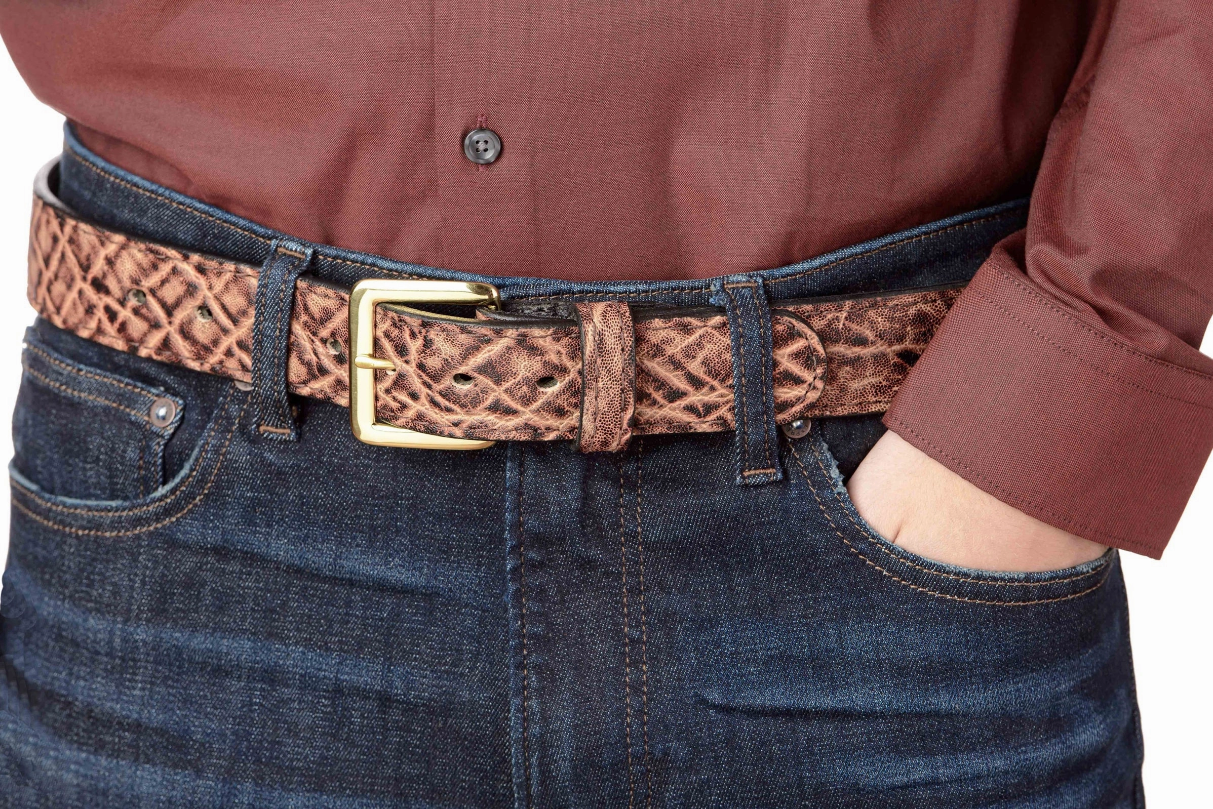 Rustic Brown Elephant Money Belt With 25" Zipper 1.50" Wide