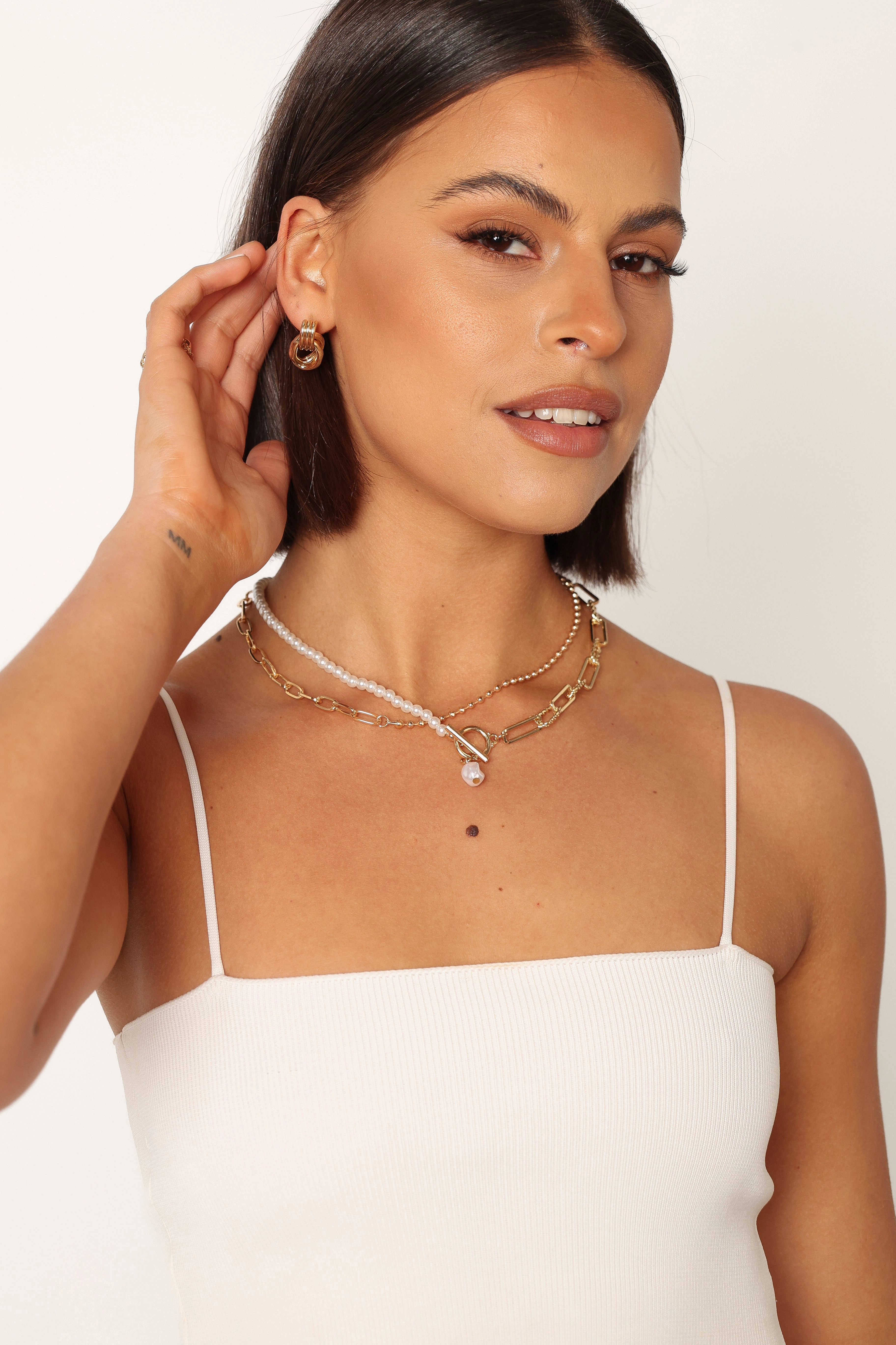 Ryker Layered Necklace - Gold Pearl